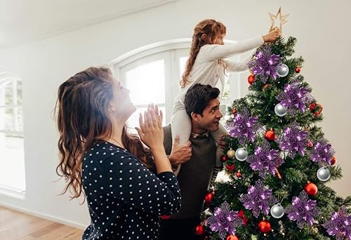 Miniatura 7 de RECUTMS - Paquete de 10 flores artificiales Estrella Federal con purpurina, adornos para decoración de árbol de Navidad, Año Nuevo, boda, guirnalda