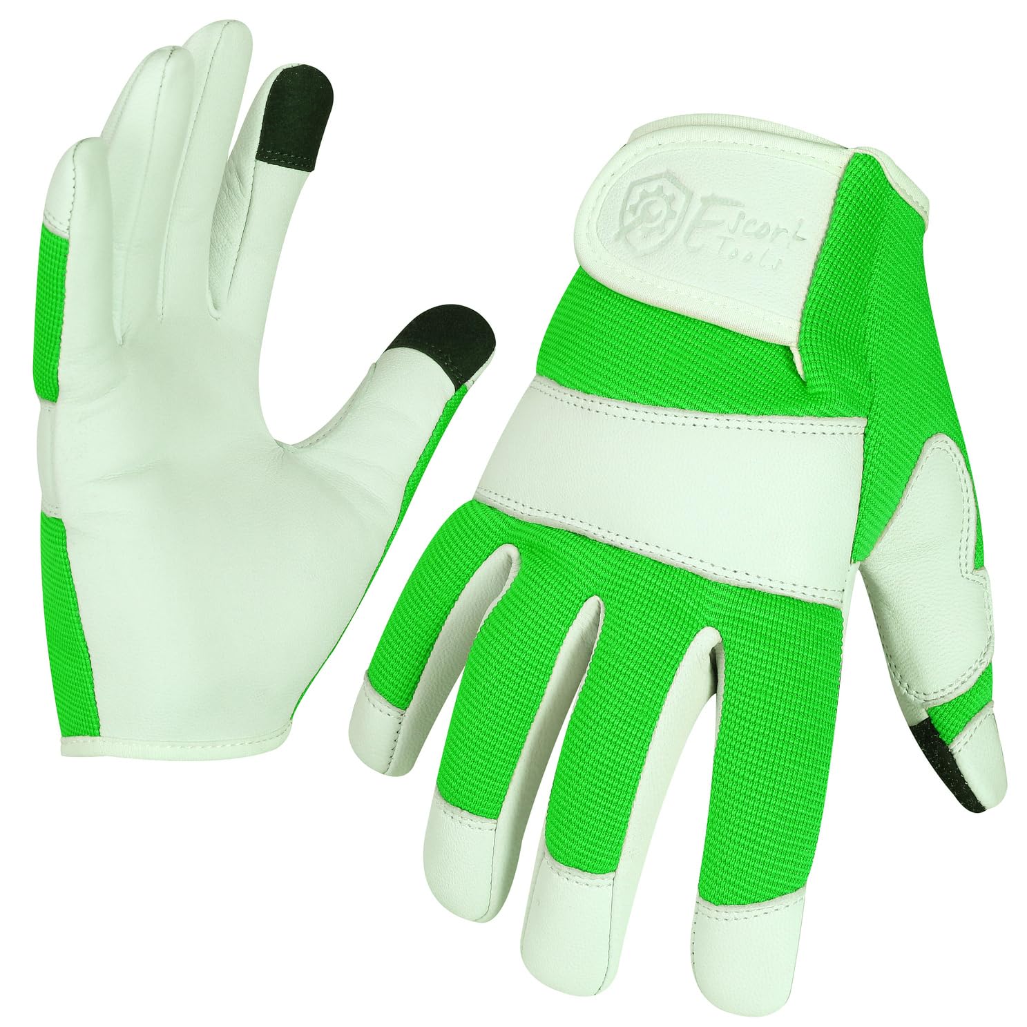 Escort Tools® Heavy Duty Leather Gardening Work Gloves, Thorn Proof, Touch Screen, Utility Safety Working Gloves Breathable, Tear Resistant, High Dexterity Mechanic Gloves Unisex (Hiviz-Green, S) — image 1