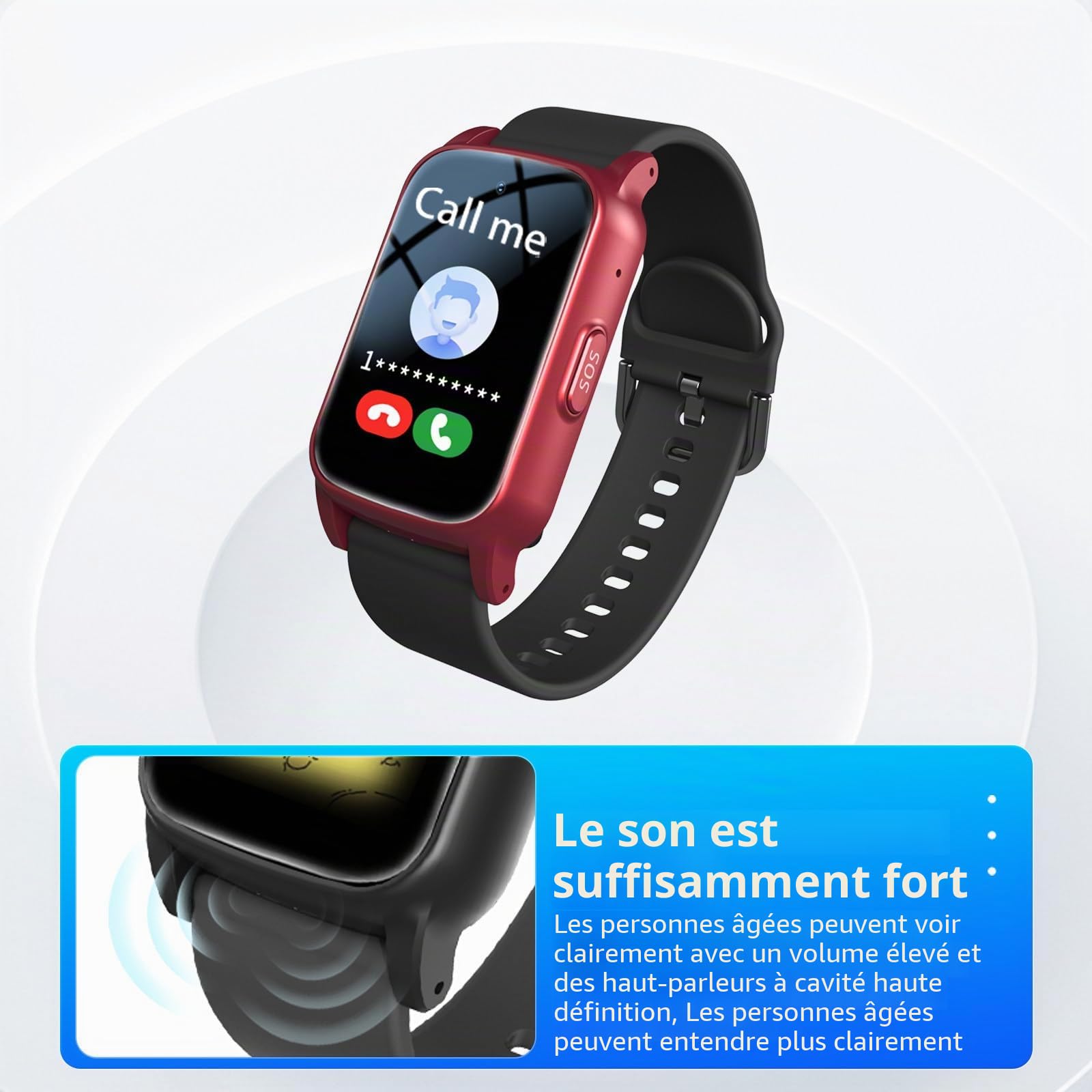 Montre Urgence Connectée Senior Anti Chute Détecteur De Chute Traceur pour Personnes Âgées Suivi GPS en Temps Réel Bracelet Personne Agee Autonomie Longue S5-Red