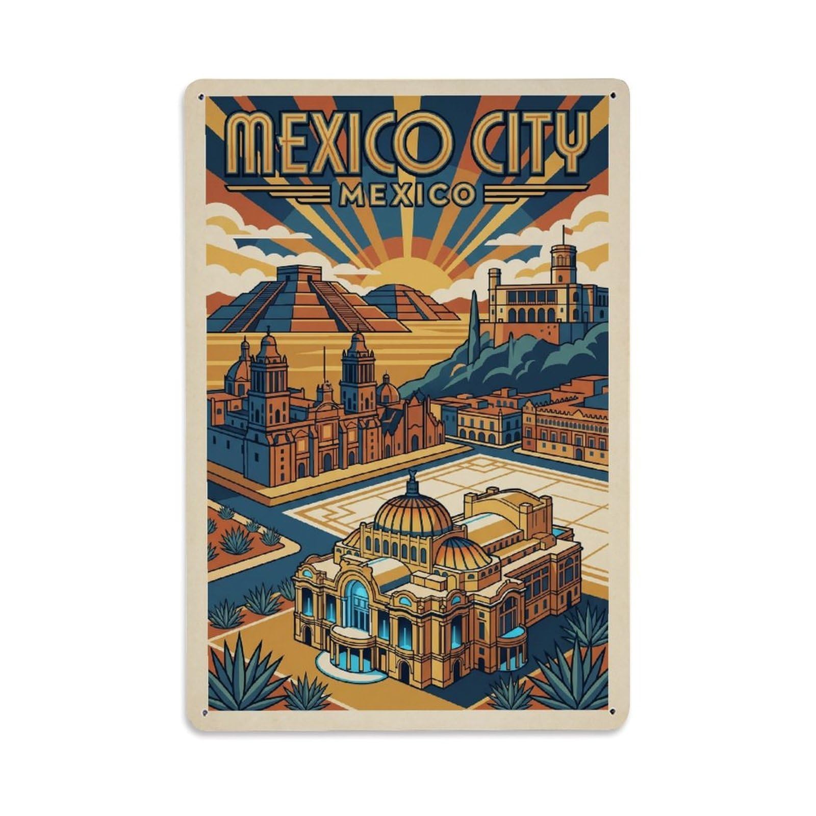 Vintage Travel Mexico Mexico City Metal Tin Sign