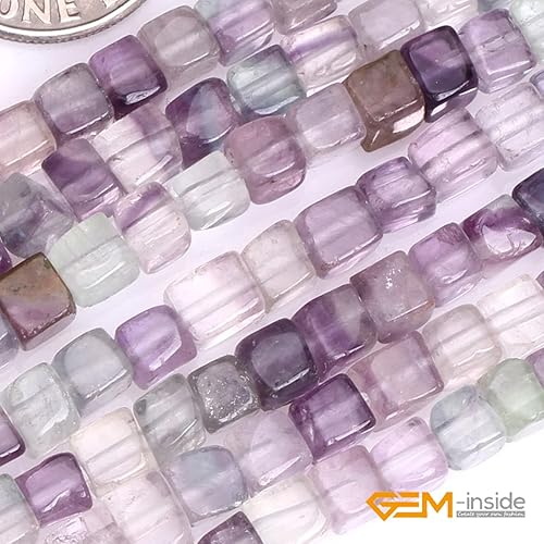 Miniatura 4 de GEM-Inside - Cuentas de cuarzo de fluorita de 0.157in con forma de cubo multicolor natural para hacer joyas, 15 pulgadas
