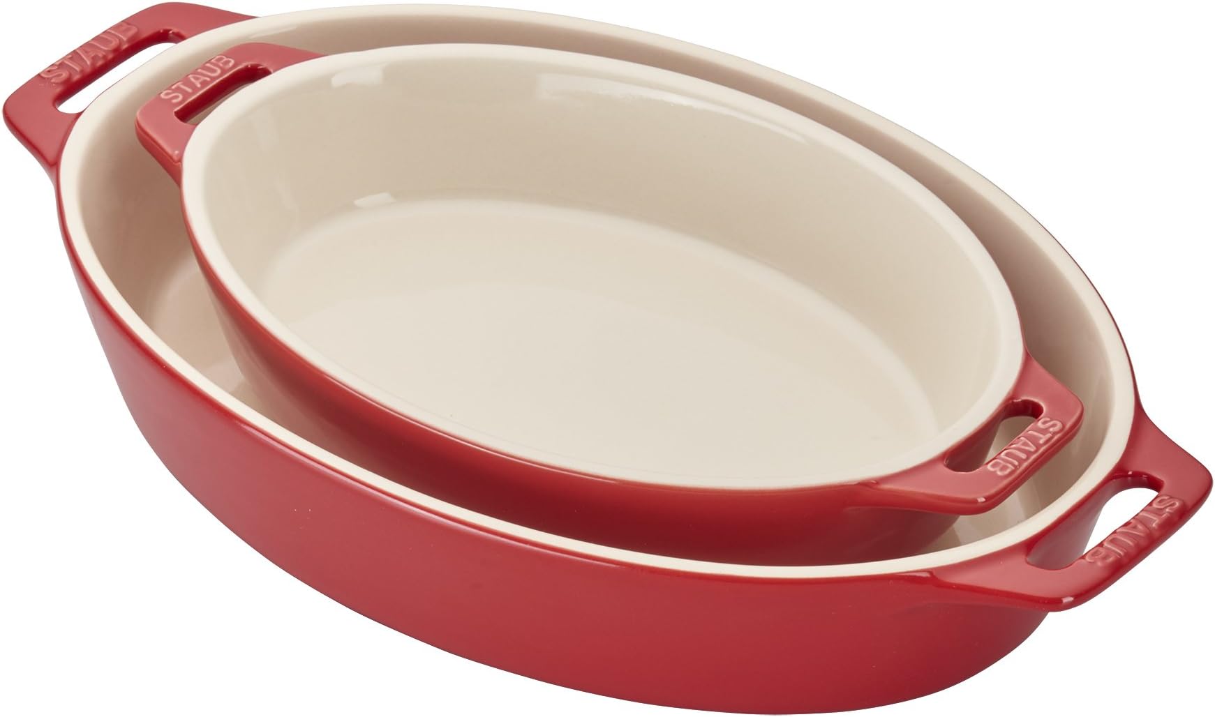 STAUB Ceramics Oval Baking Dish Set, 2-piece, Cherry
