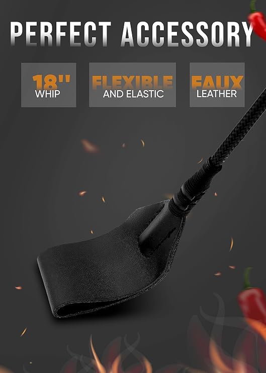 Riding Crop and Riding Whip for Bedroom Play, Faux Leather Flogger for Couples, Floggers Adult Play, Black
