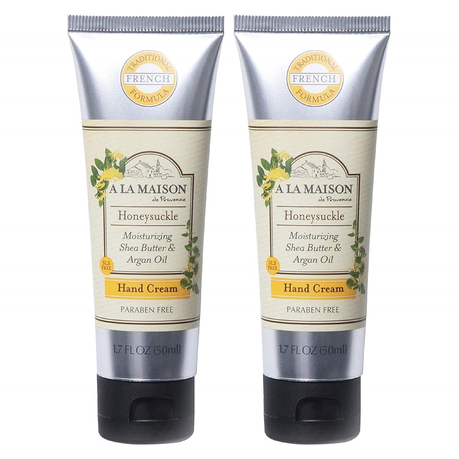 A LA MAISON Moisturizing Cream, Honeysuckle - Uses: Hand, Argan Oil, Pure Shea Butter, Essential Oils, Plant Based, Cruelty-Free, SLS and Paraben Free (1.7 Oz, 2 Pack)