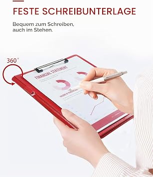 Folder A4 Clipboard A4 with Lid Writing Case Leather Clipboard Folder Work Folder A4 Notebook Writing Pad Document Organiser with Inner Compartments (Red)