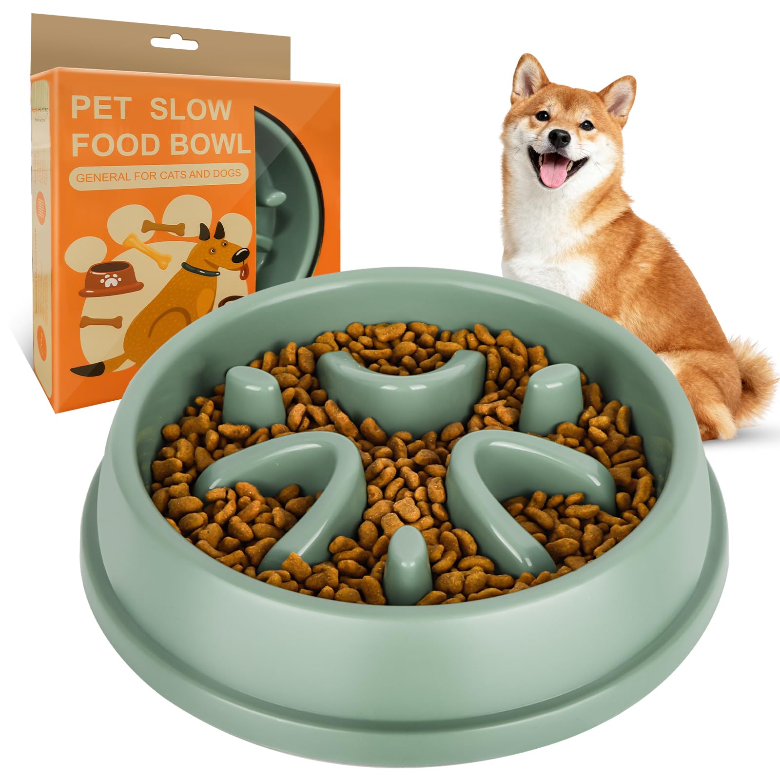 elzle Slow Feeder Dog Bowl, Anti Choke Slow Eat Dog Bowl, Anti Bloat Pet Promotes A Healthy Diet and Slow Down Eating Bowl for All Pets, Green