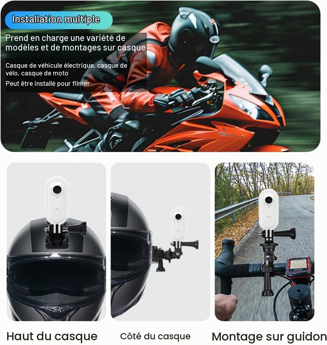 Mini Camera Sport 1080P Camera Sport Avec 64GB TF Caméra Portable POV 120° Wide-Angle Étanche Caméra de sport Audio et Vidéo Enregistrement Mains Libres Action Cam pour Casque Cyclisme Et Moto(Blanc)