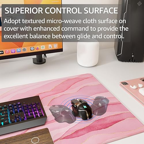 Miniatura 9 de KTRIO - Alfombrilla de mouse grande para juegos con bordes cosidos, extendida, tela microtejida superior, base antideslizante, almohadilla de Negro