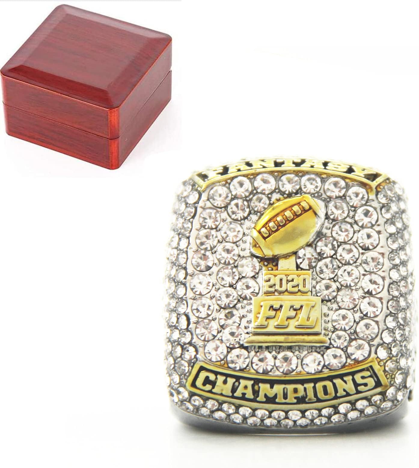 FFL 2020 Fantasy Football Champion-Ship Ring MVP Trophy Prize for Sports Fans Ring Keepsake Men's Collection Souvenirs Gift,Size 8-14