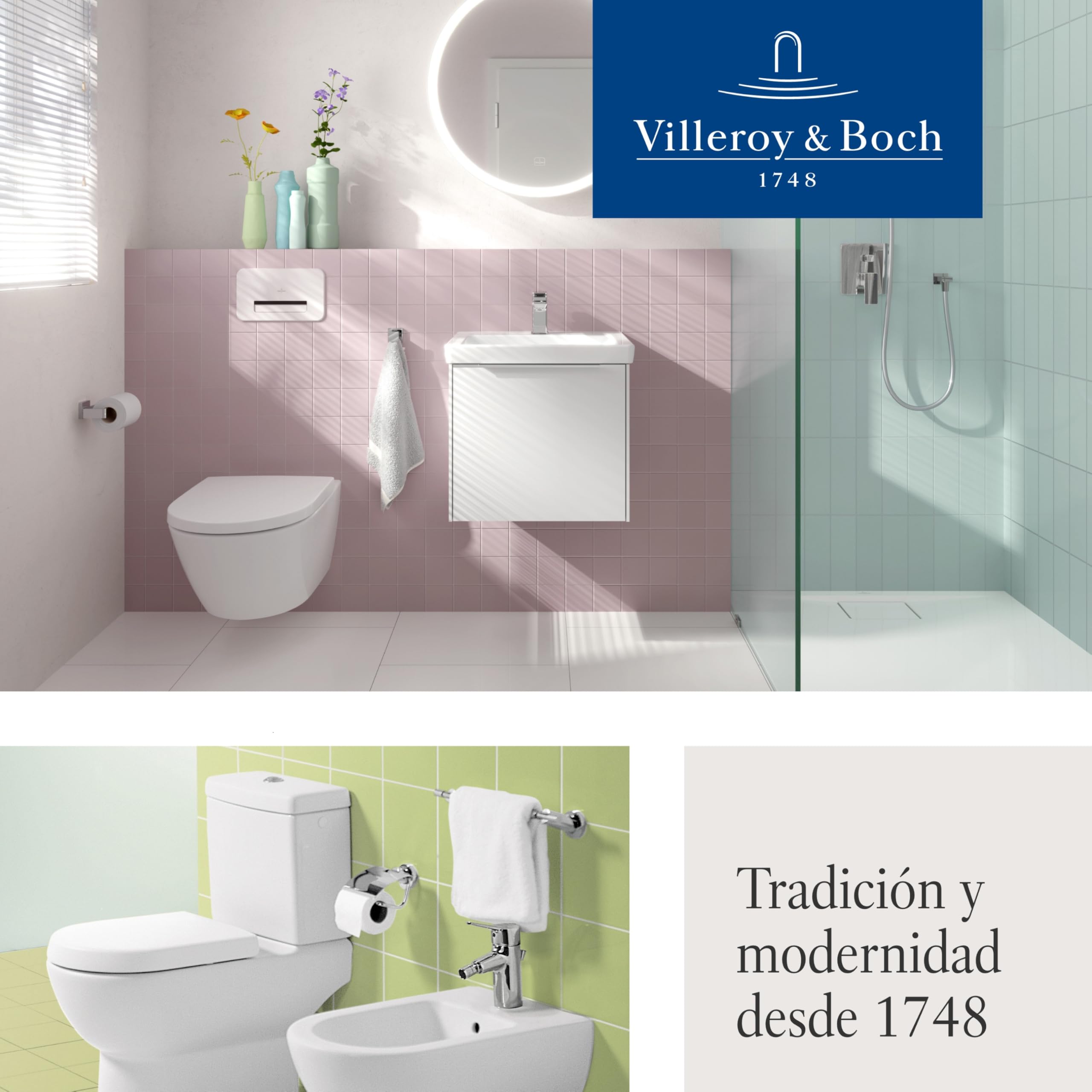 Villeroy & Boch Subway, asiento de inodoro - Tapa de WC blanco brillante de Duroplast resistente - Aro de inodoro con bisagras de acero inoxidable - Diseño en forma de D - Recambio original