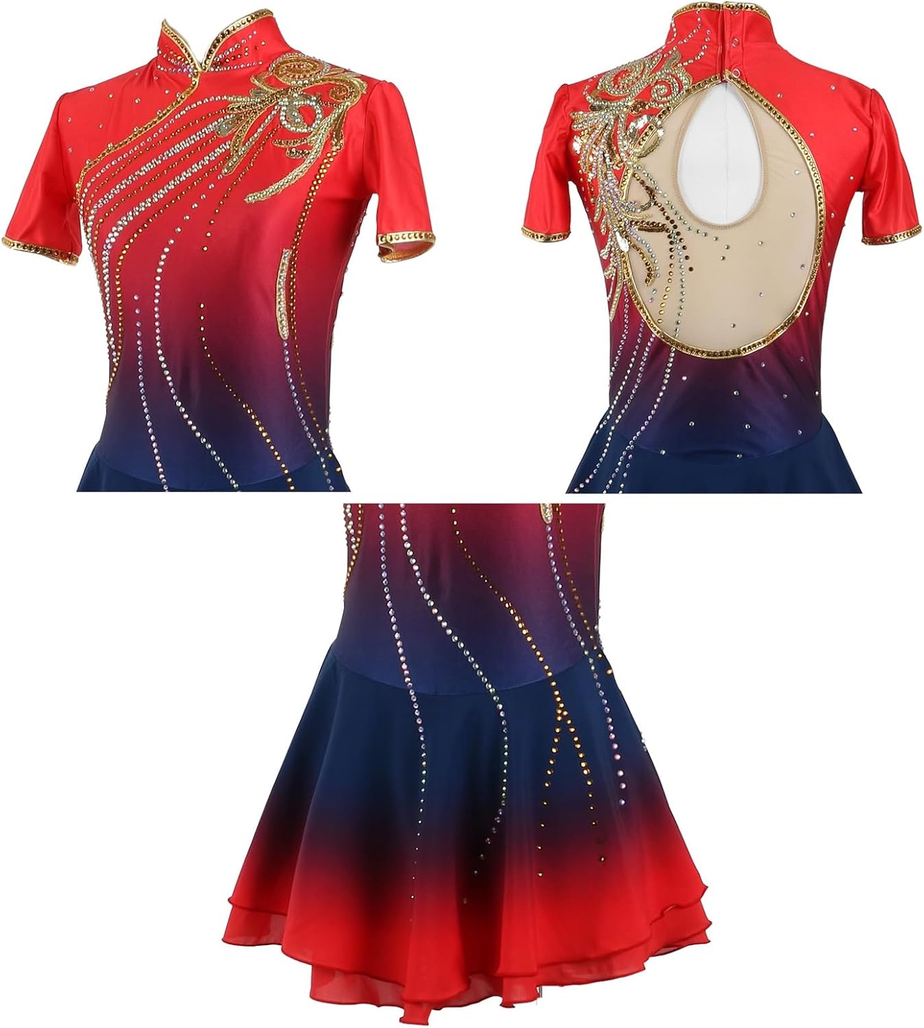 Girls' Short Sleeve Figure Skating Dress Dance Jumpsuit for Women Ice Skating Competition Clothing