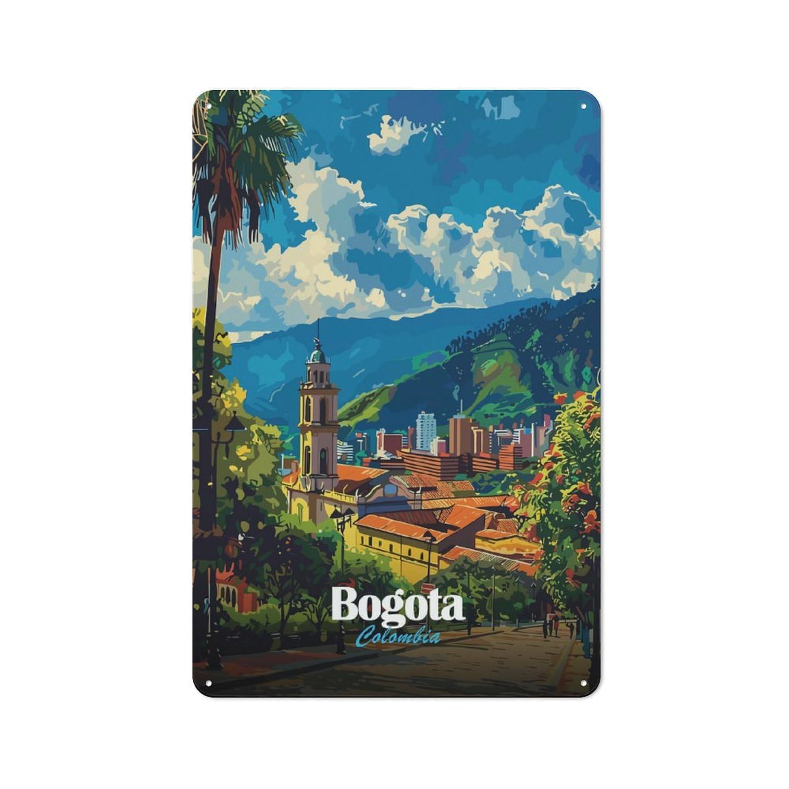 Junmoney Style Retro Metal Plaque 30X20cm Featuring Bogota, Colombia Cityscape Illustration For Workshop Wall, For Metal Sign Collectors, For Garage And Workshop Walls
