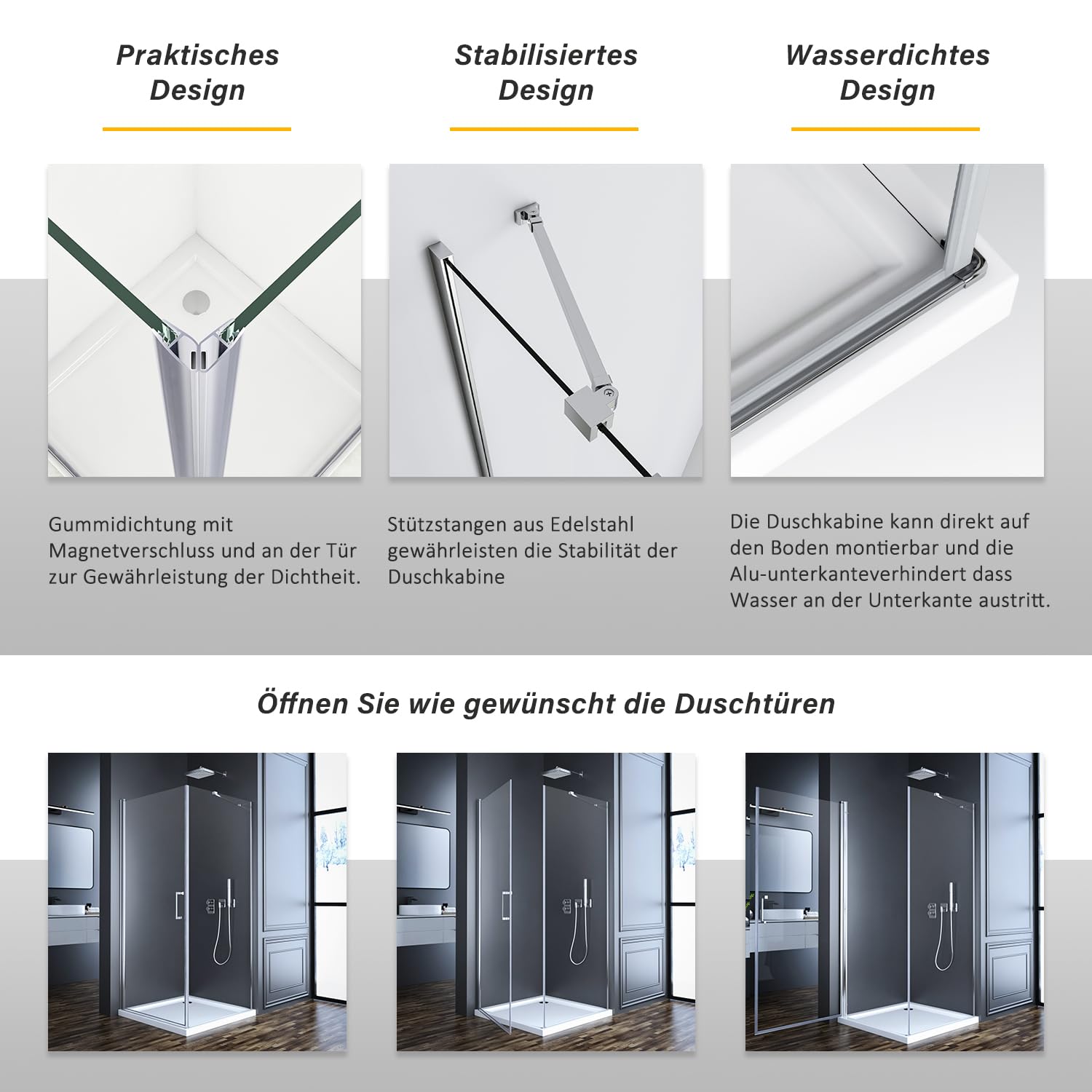 Duschkabine Schwingtür mit Seitenwand 90x90cm Eckeinstieg Duschabtrennung, Silber Einzelschwingtür mit festem Seitenteil, Duschwand mit 6mm NANO ESG Glas, Pendeltür Höhe 195cm