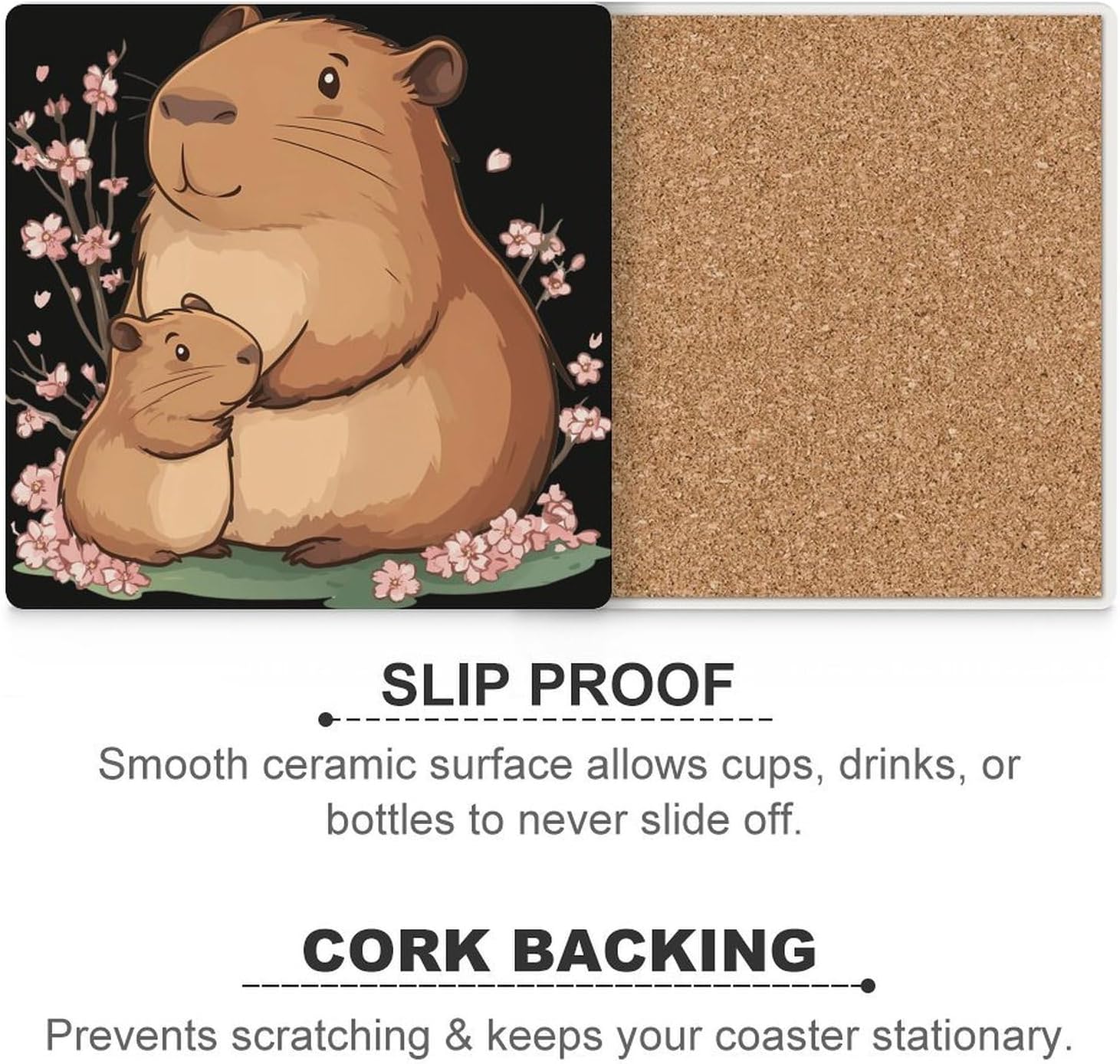 Cute Capybara Ceramic Coasters Square Drinks Coaster Coffee Table Decor Table Coaster for Home Bar