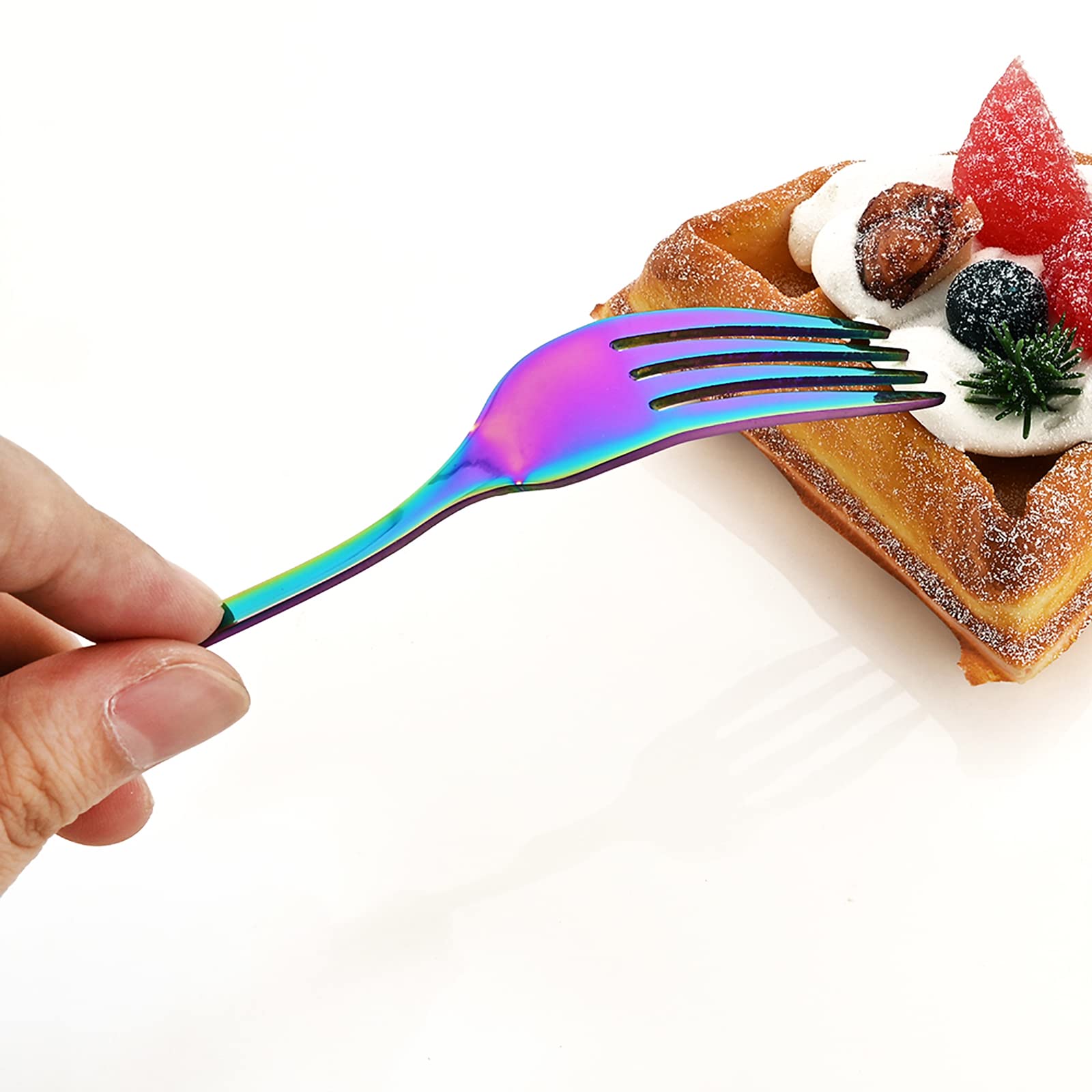 Snplowum 12-Piece Flatware Fork Set, Royal Stainless Steel Silverware Dessert Forks Set For Home Kitchen Restaurant Daily Use - Mirror & Dishwasher Safe, 8.11 Inch Rainbow