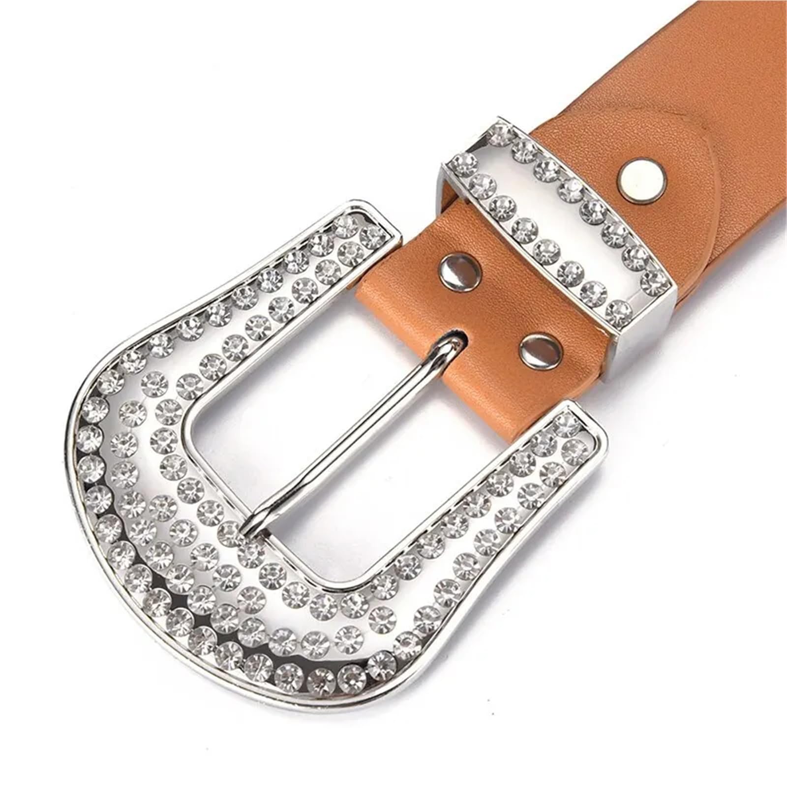 Cinturones Mujer Vaqueros de mujer con diamantes de imitación, cintura grande, diseño de remache brillante occidental, cuero de PU, juego de palabras de Hip Hop artificial