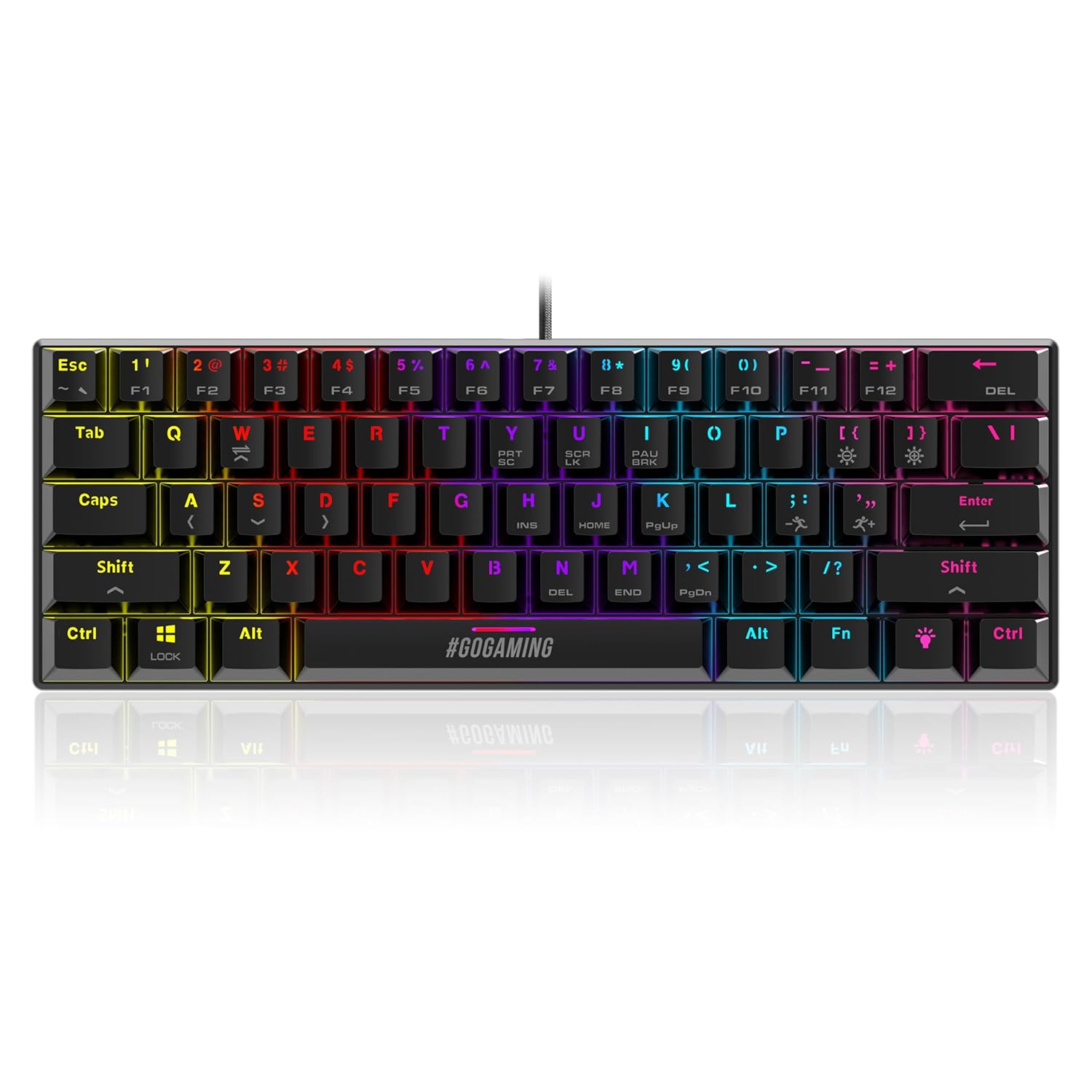SpinBot Rage MK61 Mechanical Keyboard – Ultra-Compact 60% Layout | Tactile Blue Switches | Dynamic Multicolor RGB Lighting | 22-Key Anti-Ghosting | Durable ABS Build | 1.5m Tangle-Free Cable