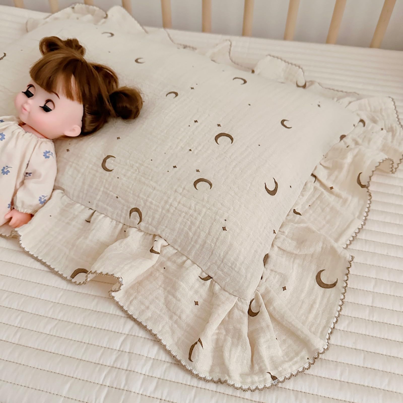BuLuTu Funda de almohada Shabby Chic con volantes para niños, patrón de