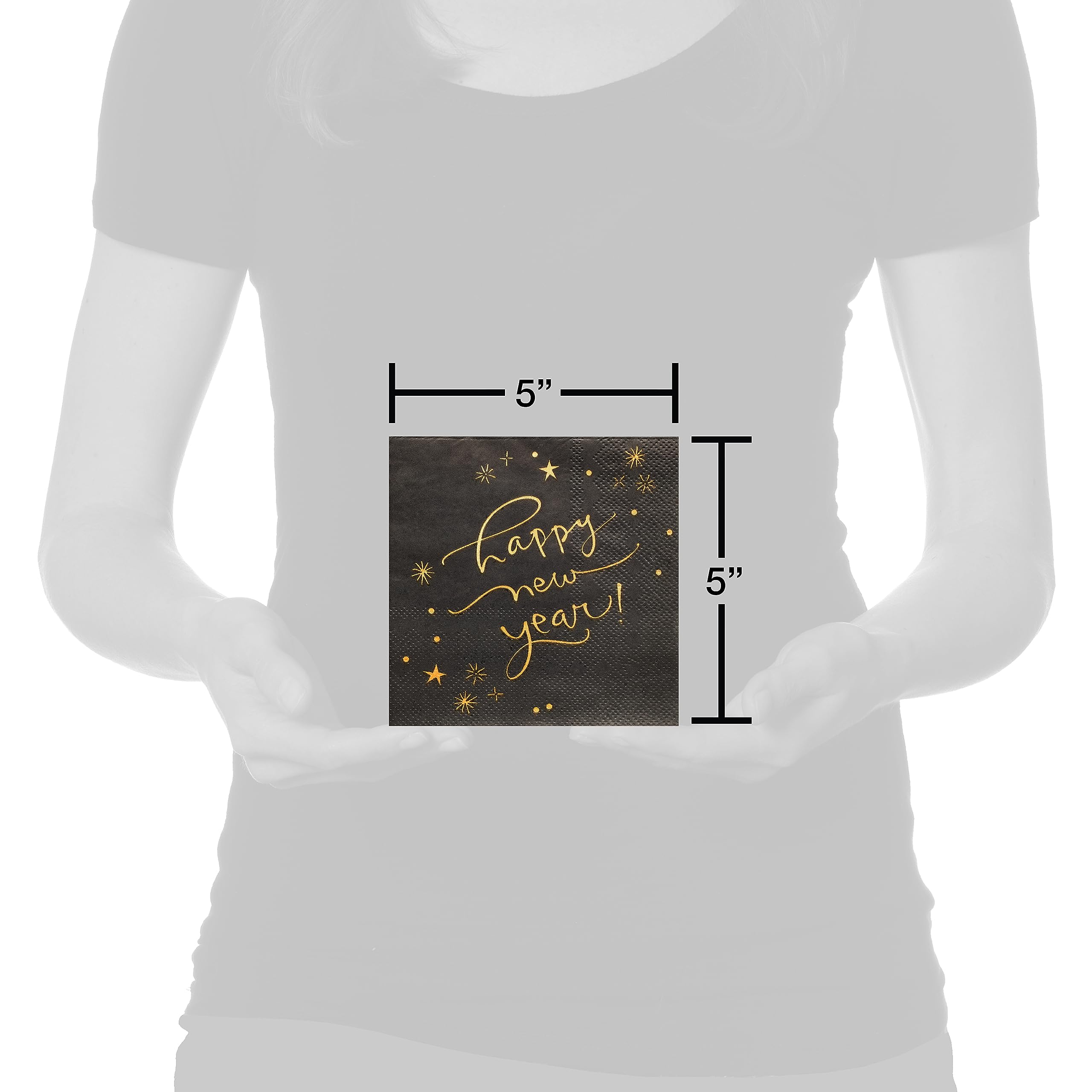 Kathy Davis Getränkeservietten – 50 Stück, Fröhliches 'Happy New Year' Design In Schwarz & Gold
