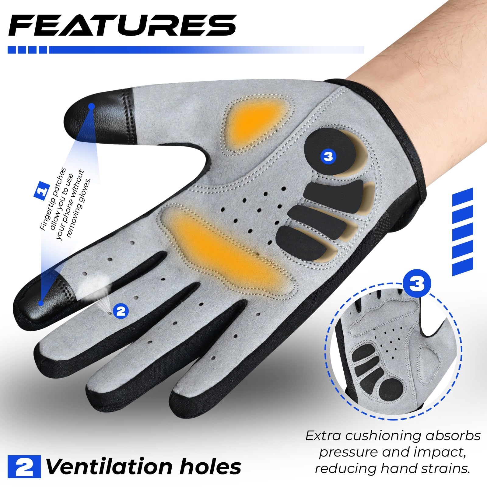 WESTWOOD FOX WFX - Guanti da ciclismo a dita intere, per mountain bike, touchscreen, guanti da MTB, imbottiti, antiscivolo, per ciclismo su strada, per uomini e donne