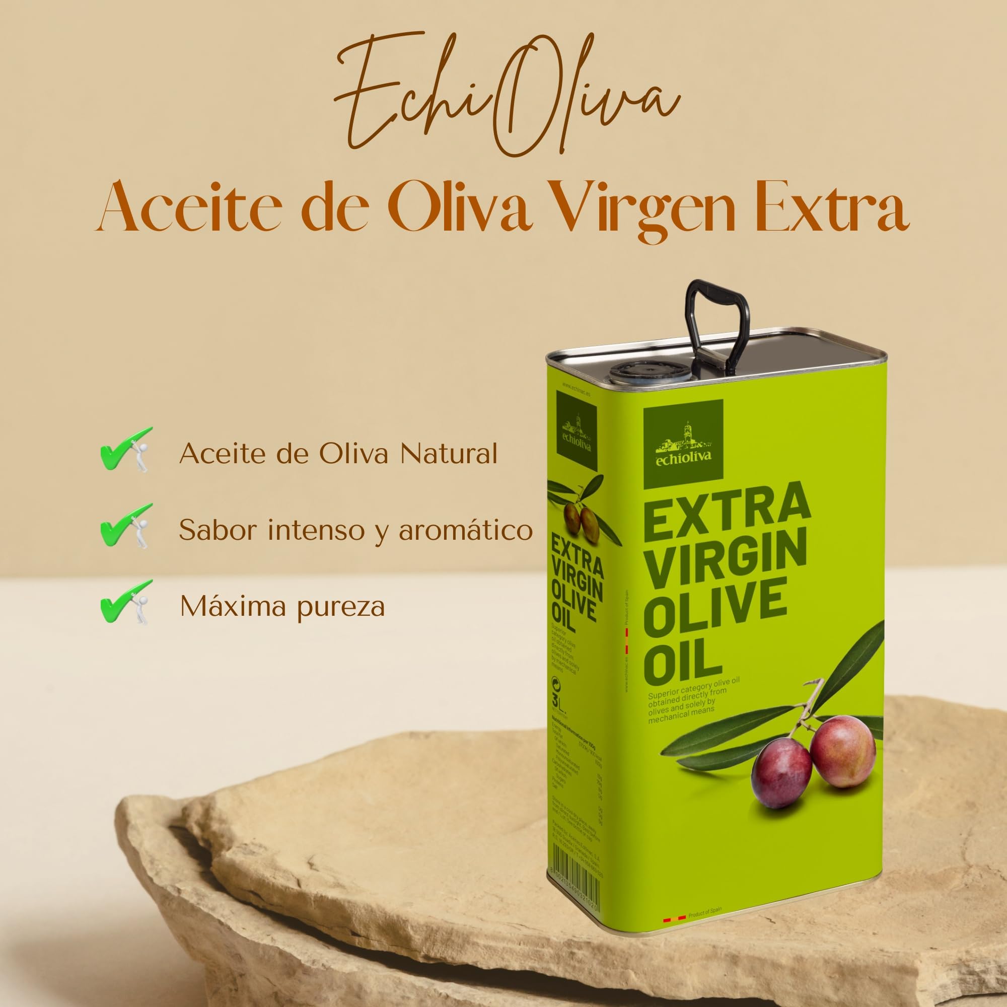 Aceite de Oliva Virgen Extra · ECHINAC Granada Desde 1964 · Lata Opaca 3 Litros · Despensa Familiar