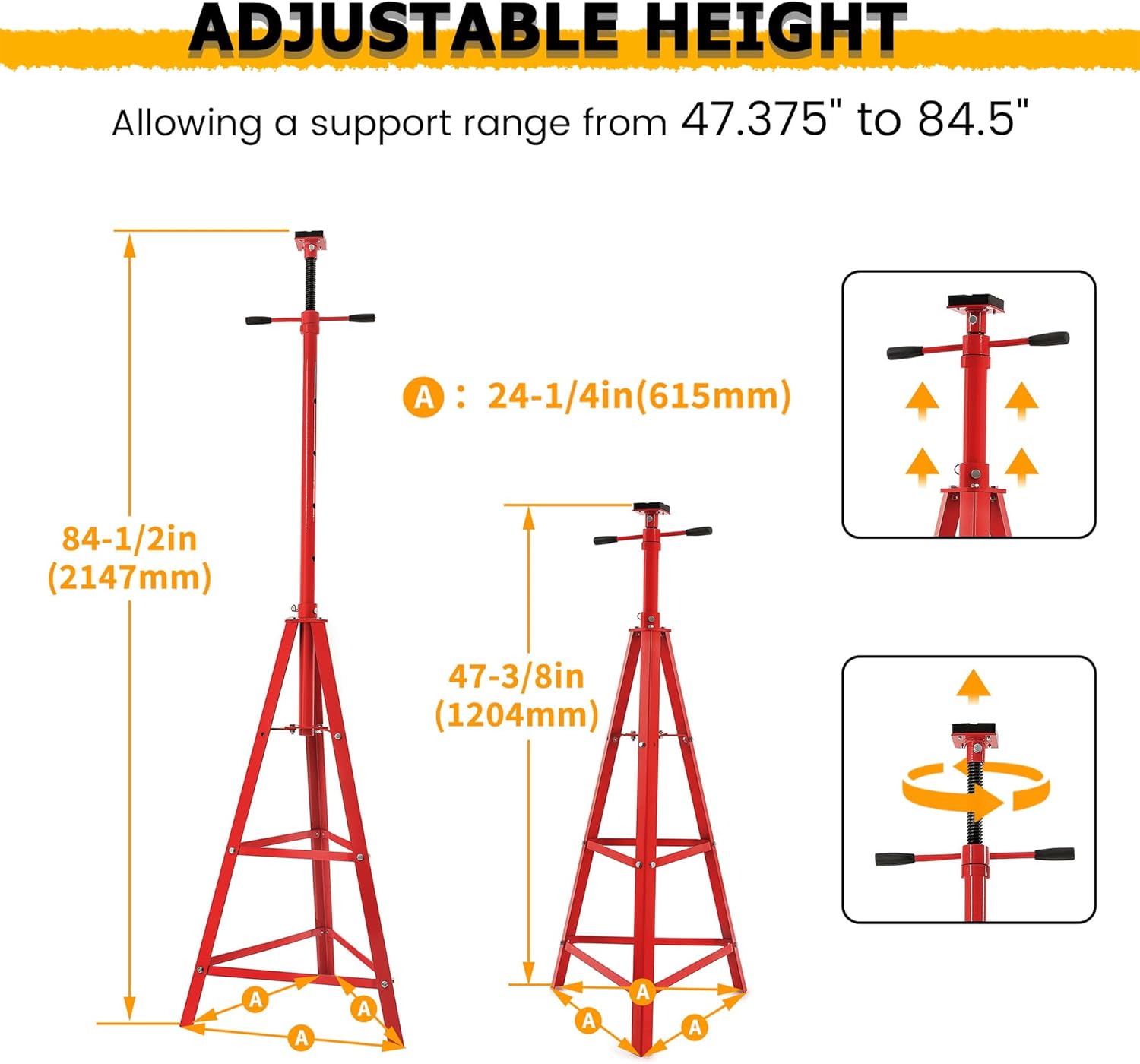 KUAFU Adjustable Under Hoist Tripod Stand 2 Ton High Lift Jack Stand Reach Underhoist Support Stand 4000lbs Capacity Lift Stand for Car Lift High-Position Lift Range 47.4"-84.5"