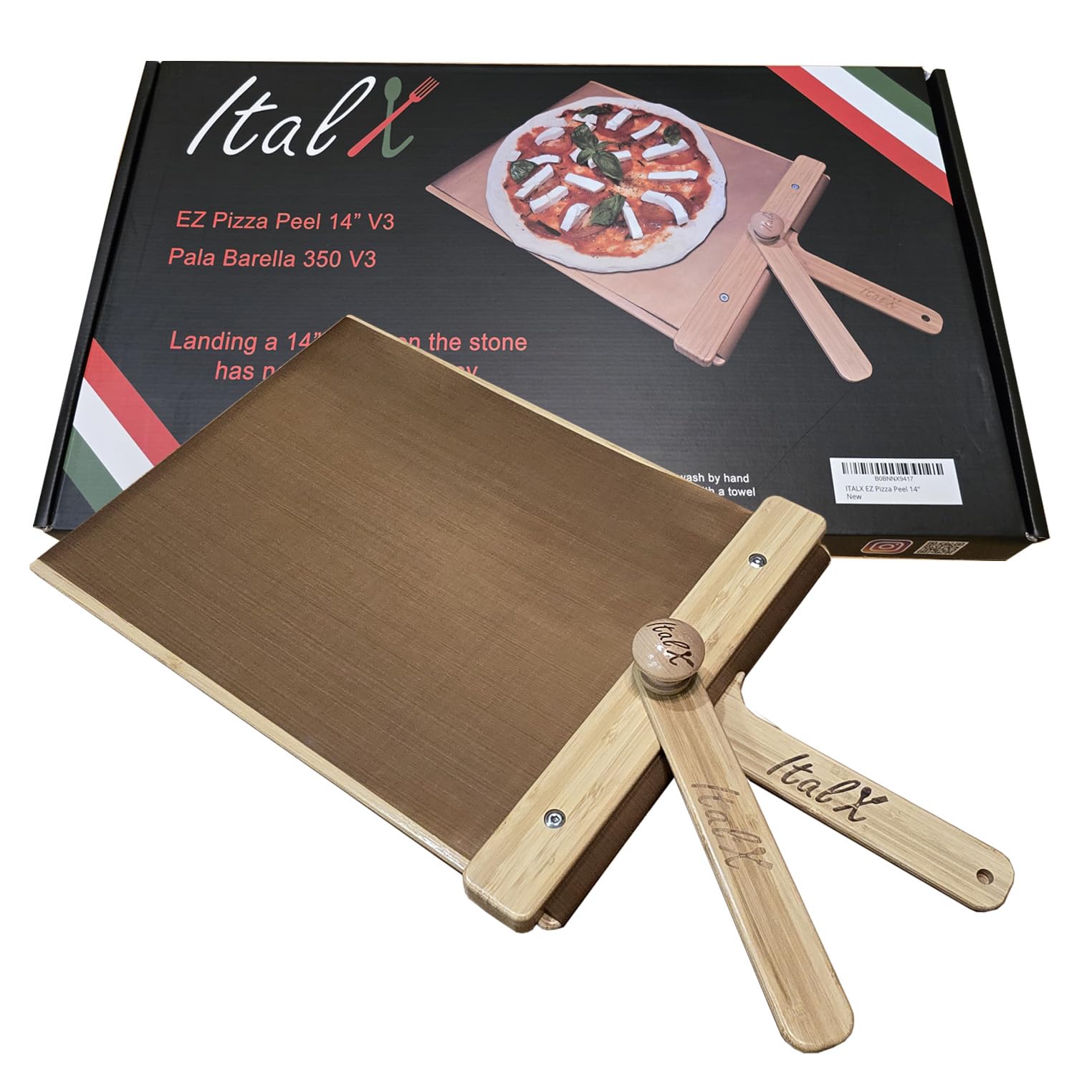 ITALX NEW EZ Pizza Peel 14 V3 (actual size 13.46") - self-launching pizza peel - sliding peel (Also available 12", 16" and 20")