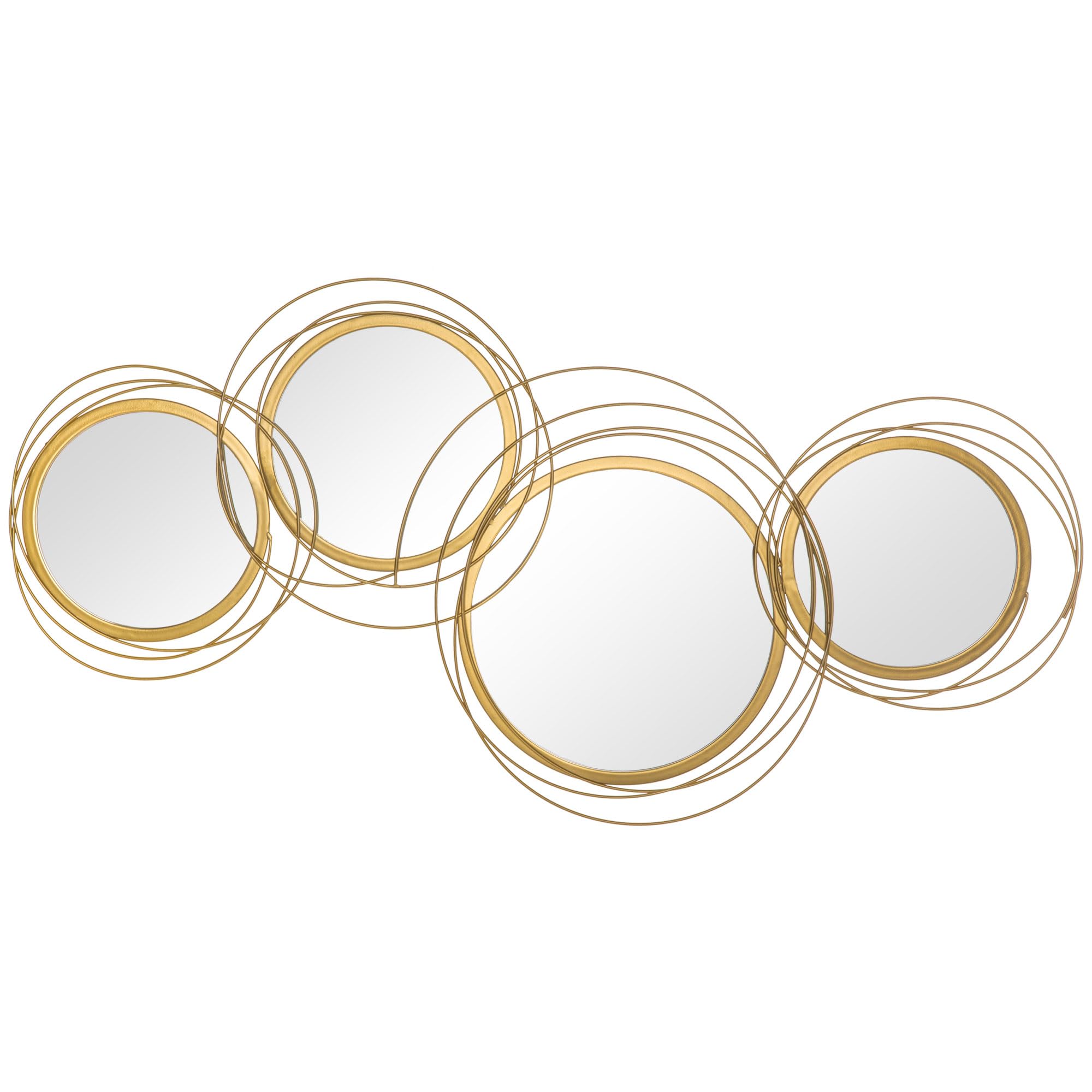 HOMCOM Ensemble de 4 Miroirs Murals Ronds en Métal Dorés 107 x 56 cm