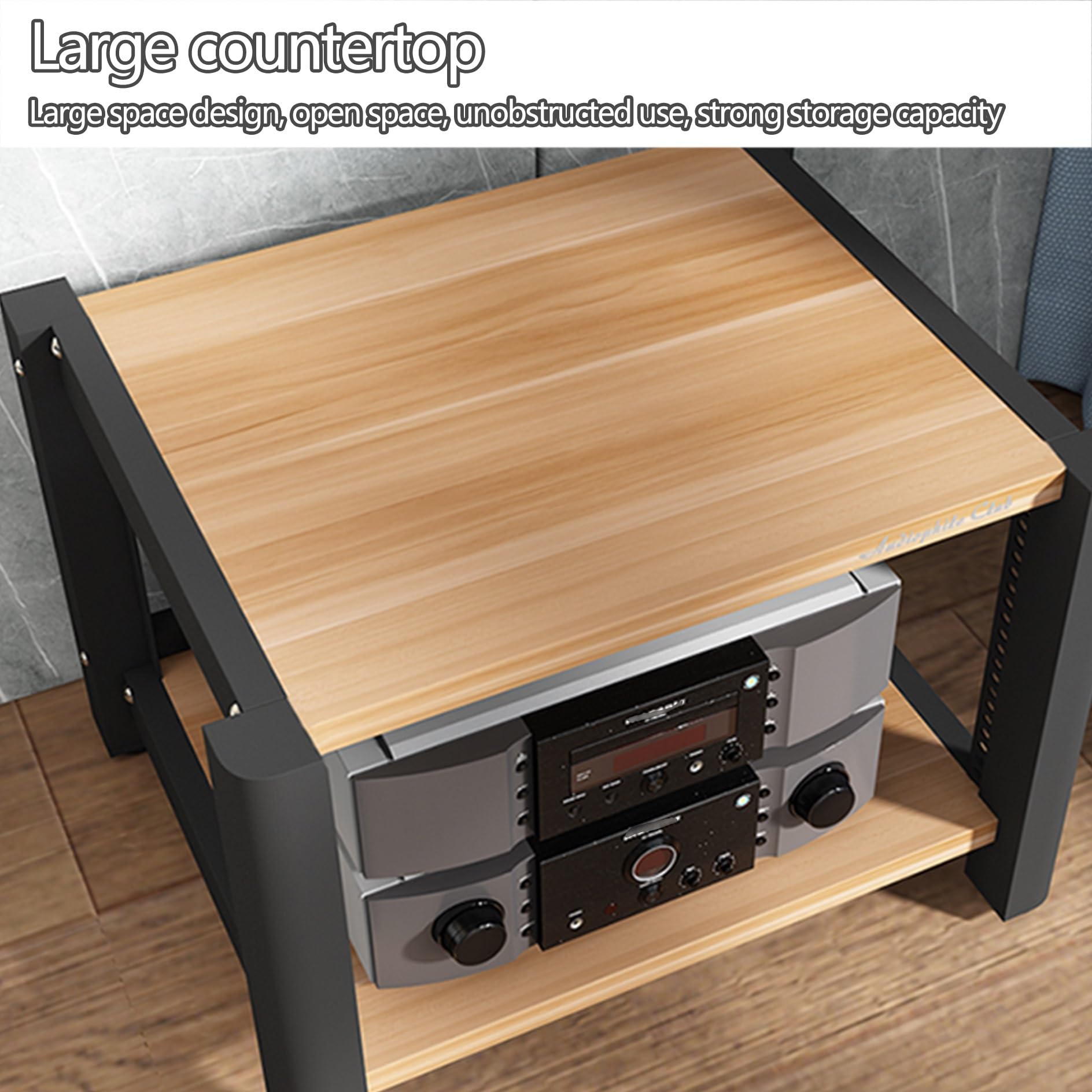 Audio Rack Hifi Regal, 4-stufiges Stereo-Rack,TV Hifi Rack Audio Schrank,Plattenspieler Tisch,Medienschrank,Schallplatten Phonoschrank Blu Ray Regal,für Audio Equipment dac Amplifier(Light Walnut