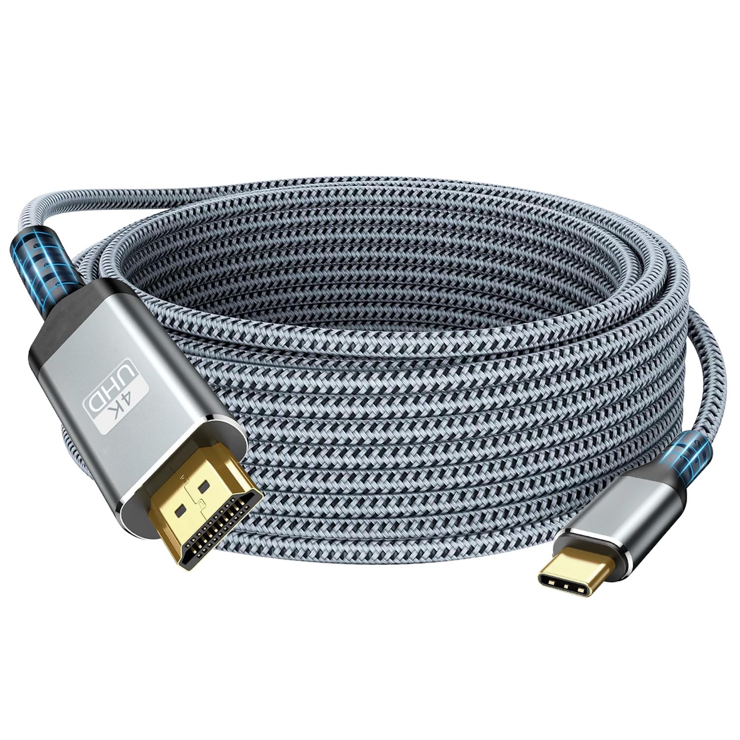 Cable USB C a HDMI 4K a 60Hz 25 pies, USB 3.1 tipo C a HDMI 2.0 cable trenzado para oficina en casa, Thunderbolt 3/4 compatible con MacBook Pro/Air, iPhone 16/17 Pro Max, iPad Pro, Galaxy S8-S25