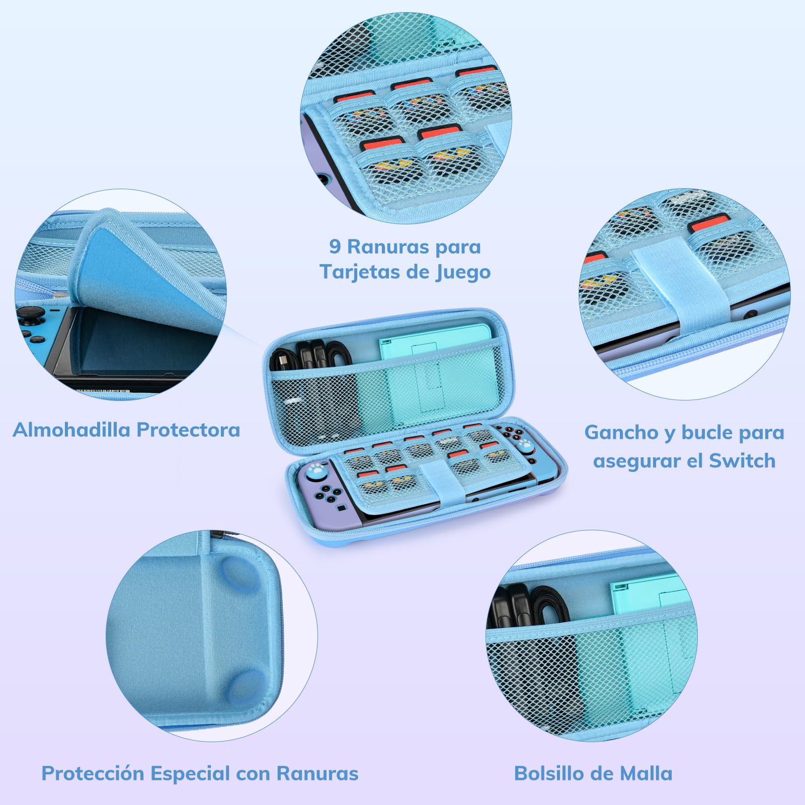 Younik Switch Funda para Switch 2017, 14 en 1 Paquete de Accesorios Para Switch con Estuche de Transporte, Accesorios Protectores Para Switch y J-Con, Estuche Para Tarjetas de Juego, Azul y Violeta