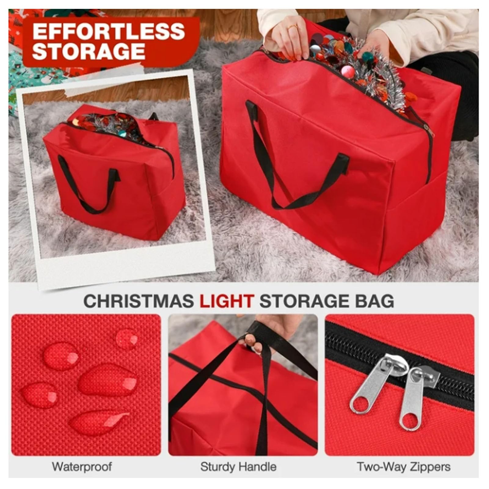 Scatola portaoggetti per albero di Natale Borsa portaoggetti per albero di Natale Borsa portaoggetti per albero artificiale Scatola portaoggetti per ornamento contenitore natalizio (Rossa)