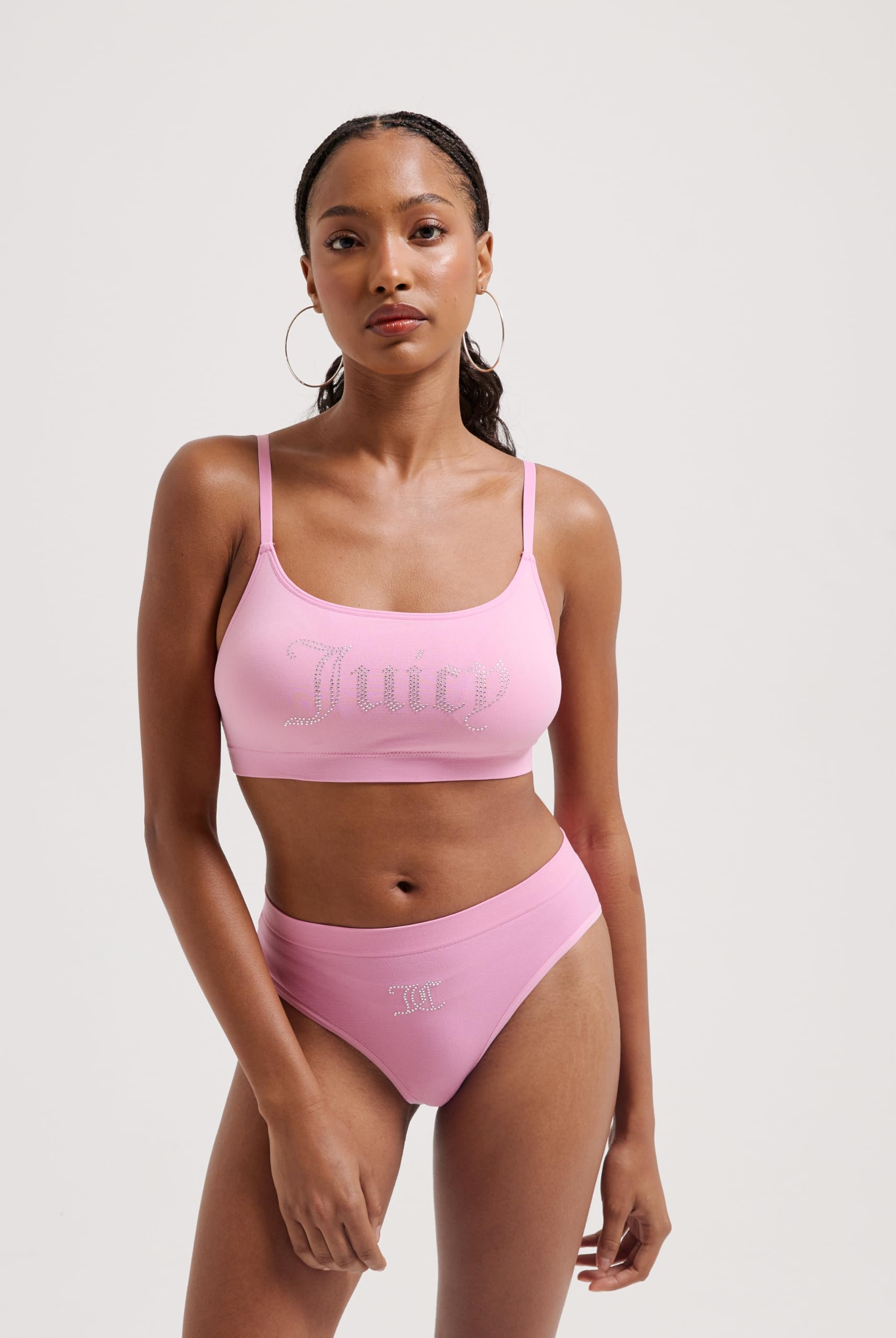 Juicy Couture Damski biustonosz z diamentami i majtki bez fiszbin do uprawiania sportu na czas wolny i fitness zestaw bielizny w różnych kolorach, Begonia PINK, standard, Begonia Pink, Rozmiar