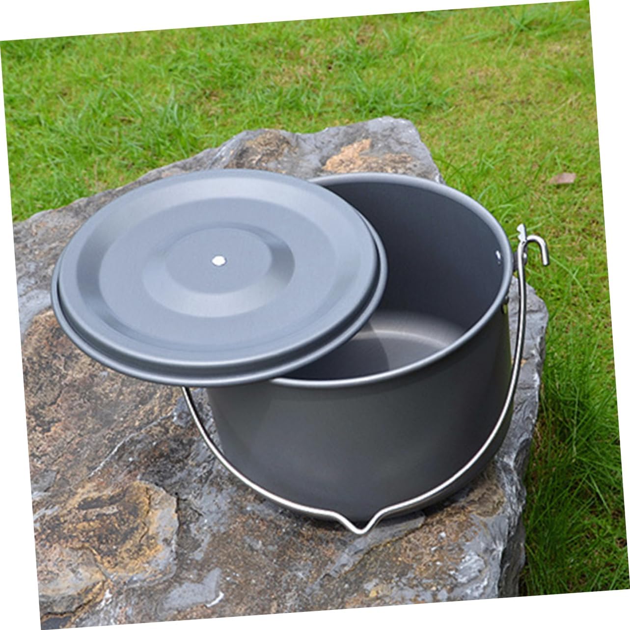 Happyyami Camping Cooking Pot Portable Aluminum Person Picnic Pot Set Hanging Outdoor Cooking Boiling Kettle Cookware Kit