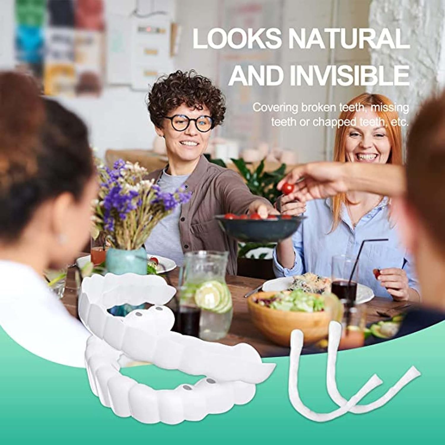 2 Pairs Portable Temporary Smile Fit, Soft Moldable Upper & Lower Cosmetic Set, Natural Looking Wear for Impromptu Social Gatherings(Bright White2)