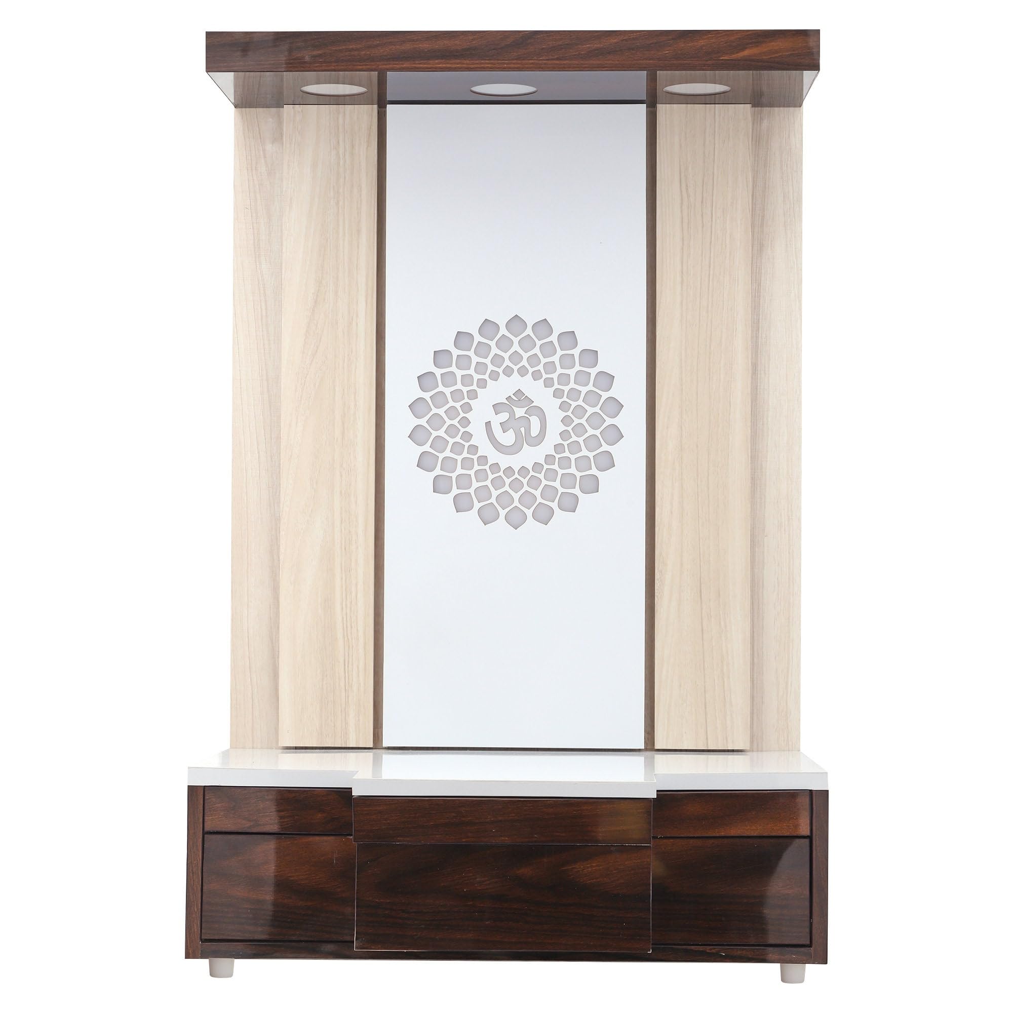 Temple en bois blanc marron sculpté avec finitions LED de luxe