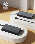 TROND Flat Plug Power Bar with Surge Protector 1700J, 2 USB C 10ft Black | 7 Widely Spaced Outlet, 14AWG Heavy Duty Extension Cord Indoor, Wall Mount for Home Office Dorm and Behind TV, ETL Listed