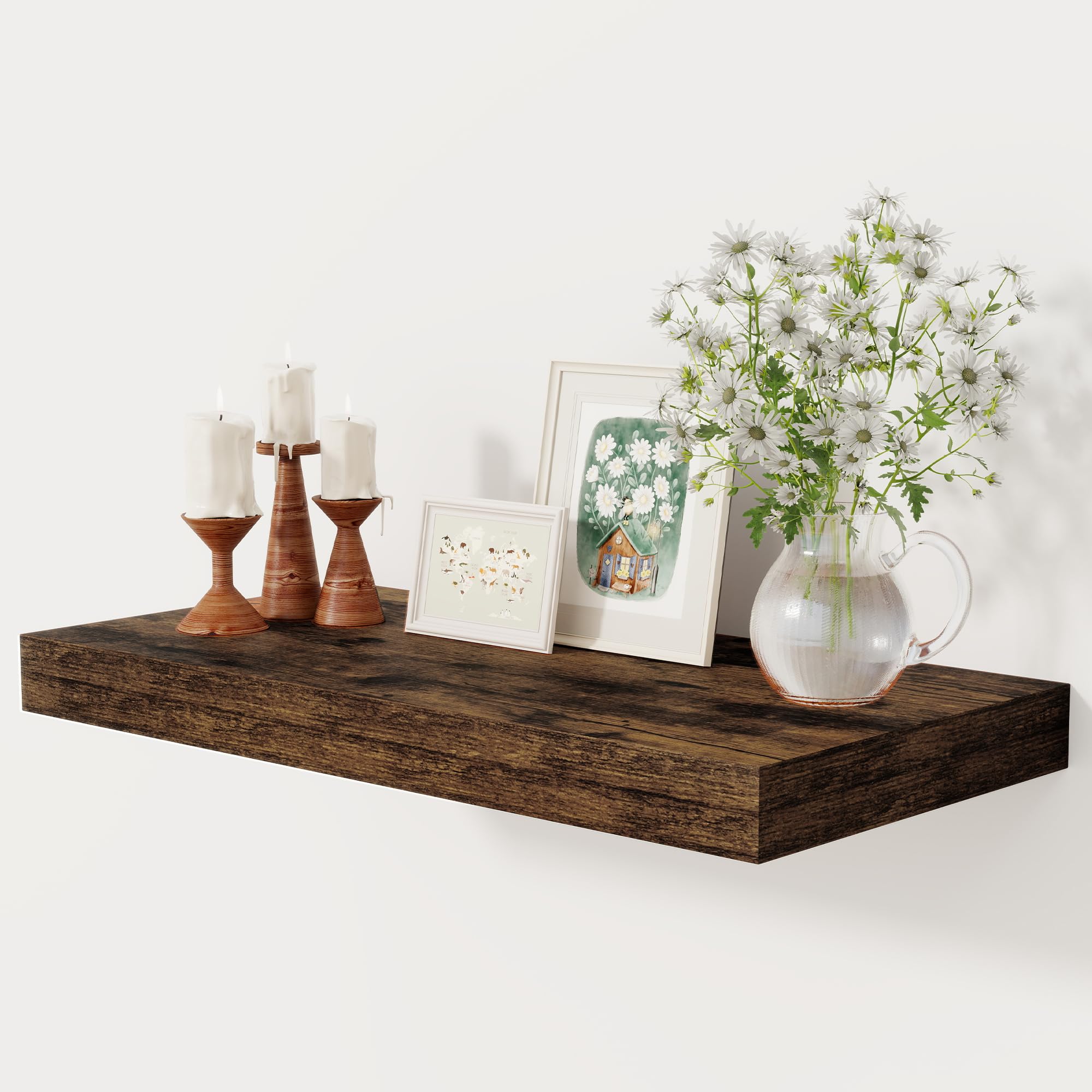 Fun Memories Floating Shelves, 29.5cm Deep Modern Wall Shelf 5cm Thick, Wall Decor Home Storage & Display for Kitchen, Living Room, Bedroom, 60cm Brown — image 1