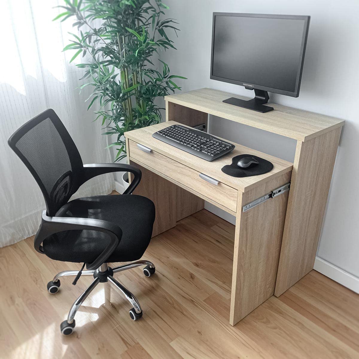 Duérmete Online Cambria, Mesa de Escritorio Totalmente Extensible, Mesas para Ordenador, Color, Práctica y Funcional, Madera, 90 x 33/64 x 73/86,5 cm