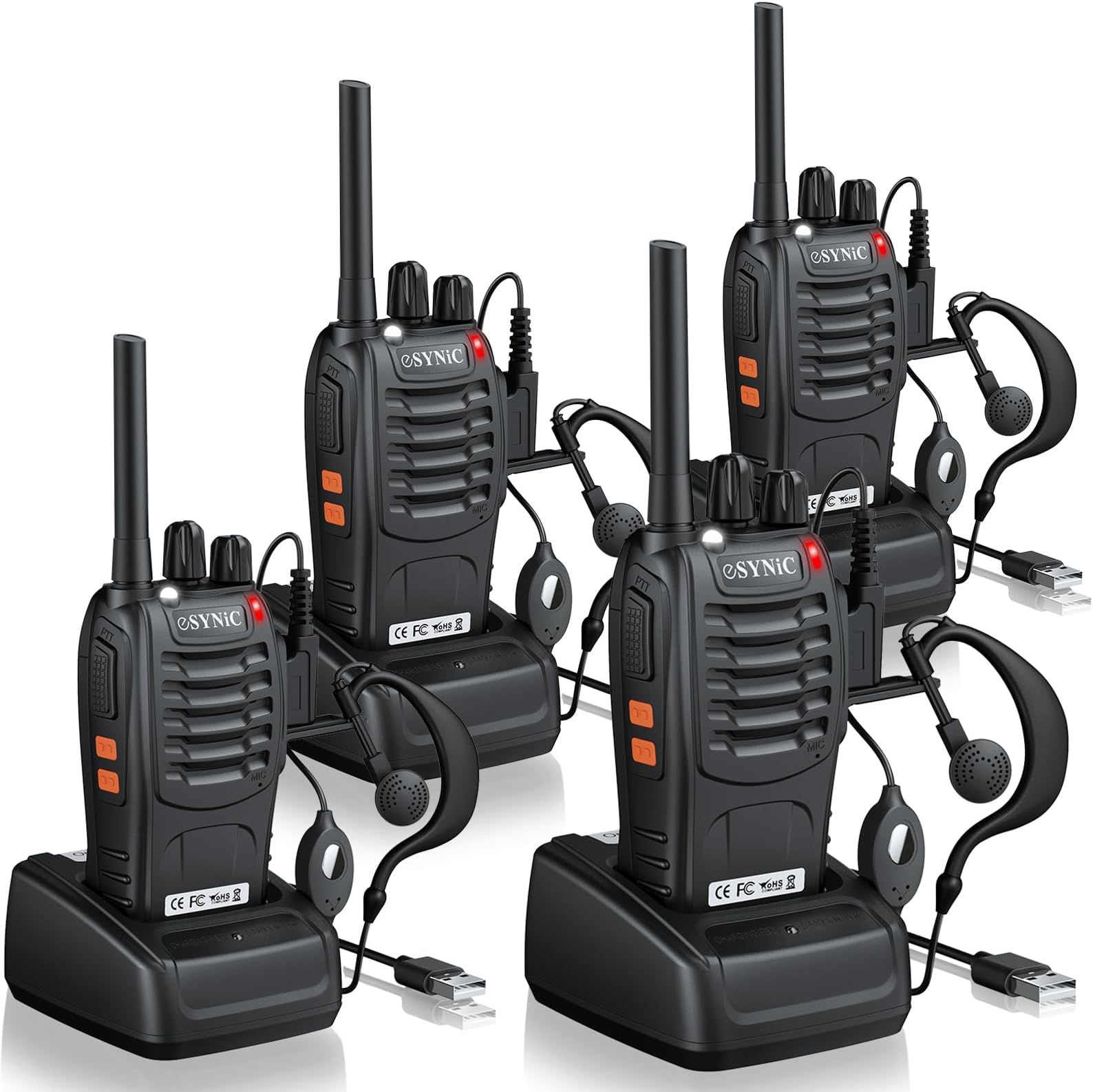 eSynic Walkie Talkies 4Pcs Professional Best Walkie Talkies 2 Way