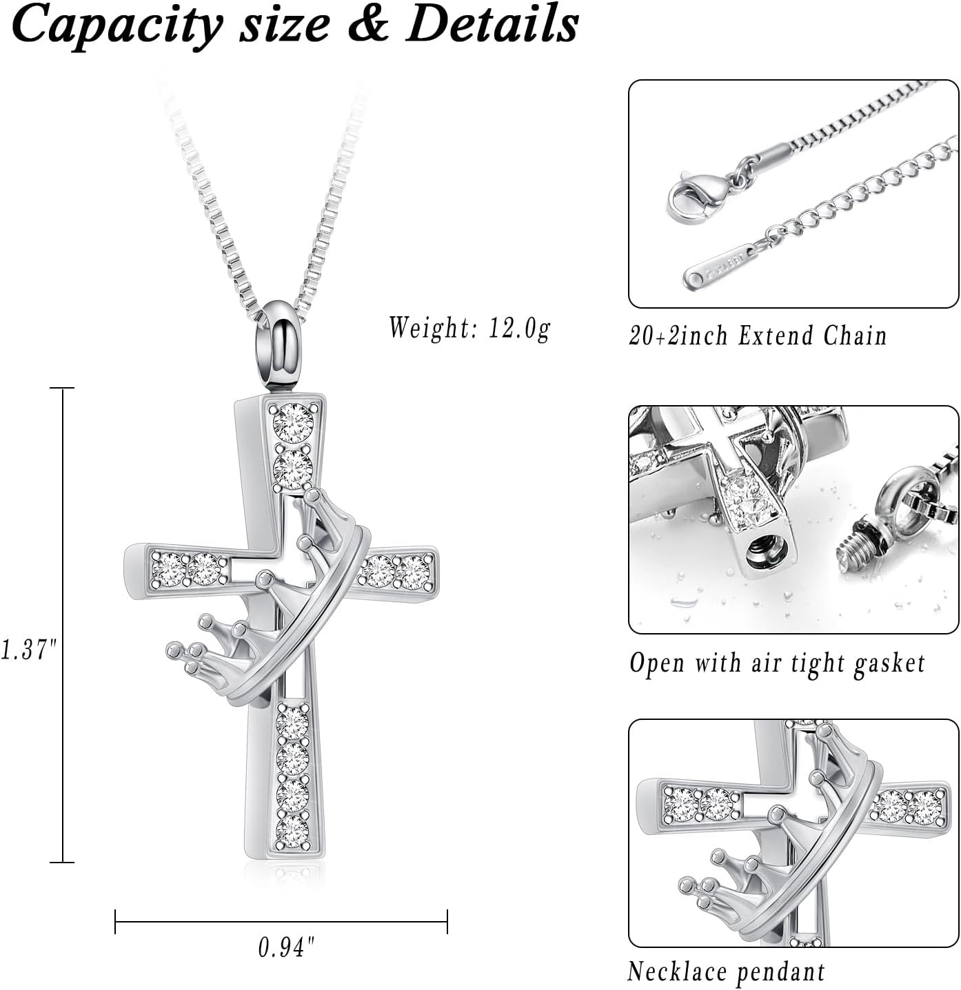 XSMZB Crown Cross Urn Necklace for Ashes for Women Men Cremation Jewelry Memorial Urn Locket Ashes Holder Keepsake Pendant - Image 2