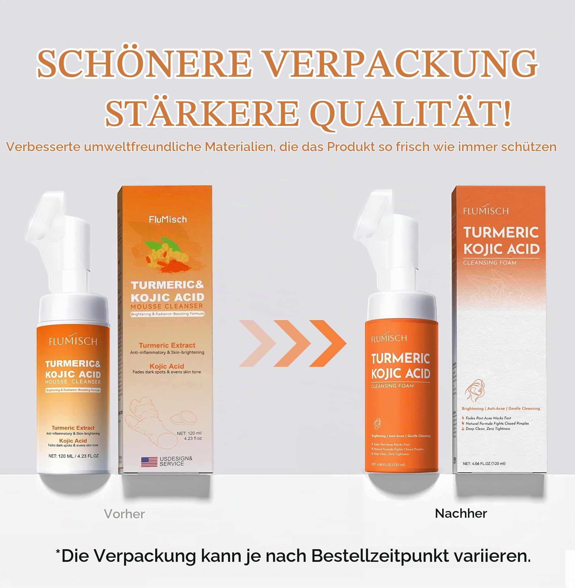 FluMisch Kurkuma- und Kojisäure-Gesichtsreiniger, aufhellendes Kurkuma-Gesichtswasser mit weichen Massageköpfen, ultrasanftes, schäumendes Gesichtswasser für Tiefenreinigung & Feuchtigkeitspflege