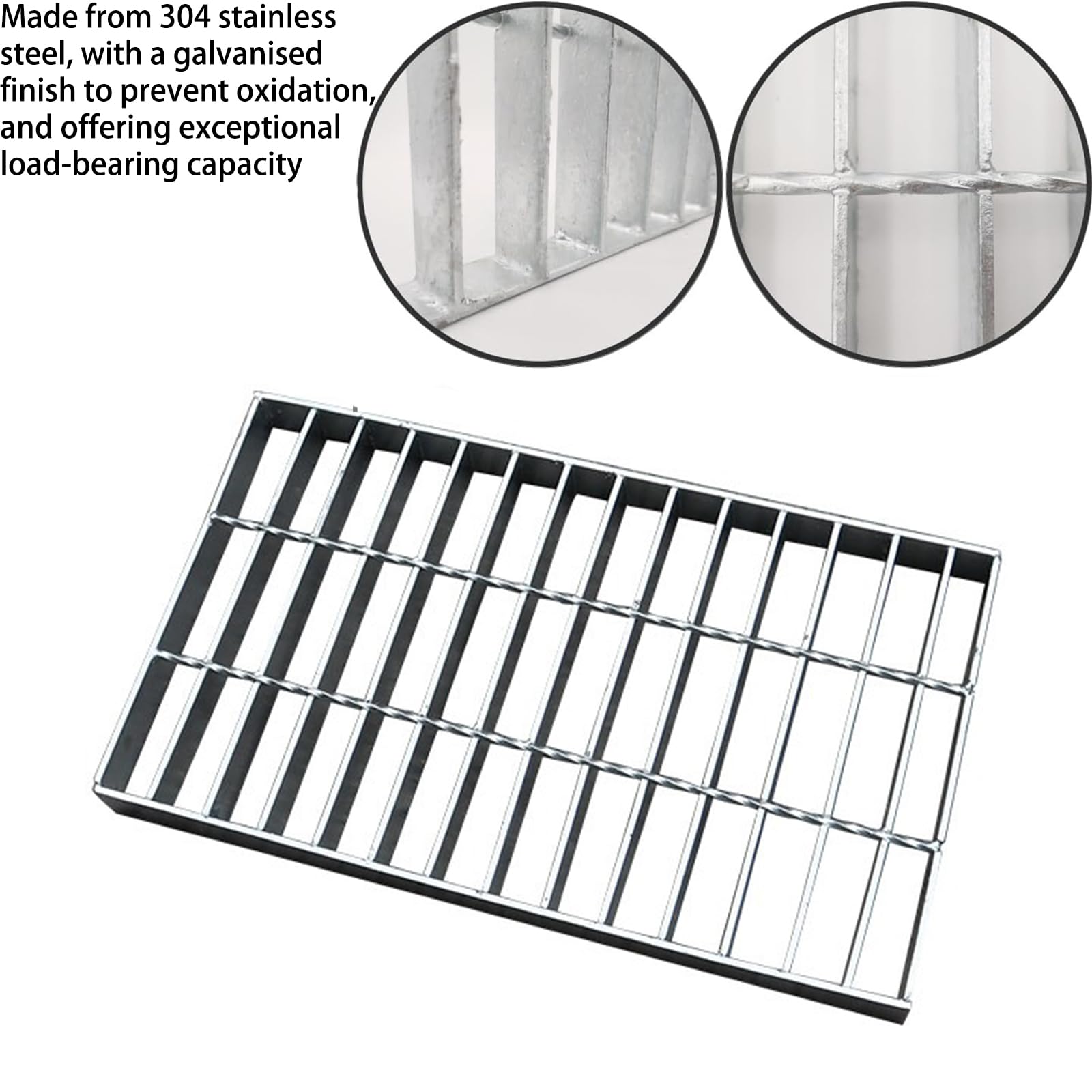 Rejilla De DesagüE De Acero Galvanizado Rejilla MetáLica De Alta Resistencia para Sumideros para Sumideros De HormigóN, Rejillas De Drenaje para Exteriores, para Carriles,Plata,50×35×3cm