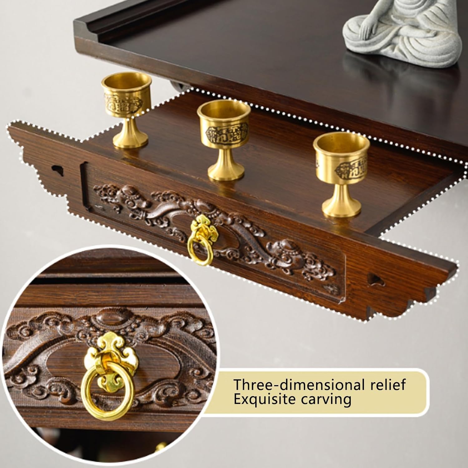 Buddha Altar Shelf,Buddha Shelf,Buddha Altar,Wall Mounted Chinese Personal Buddha Niches Shrine Meditation Table,Household Solid Wood Wall Cabinet Buddha Cabinet Niche with Drawer(