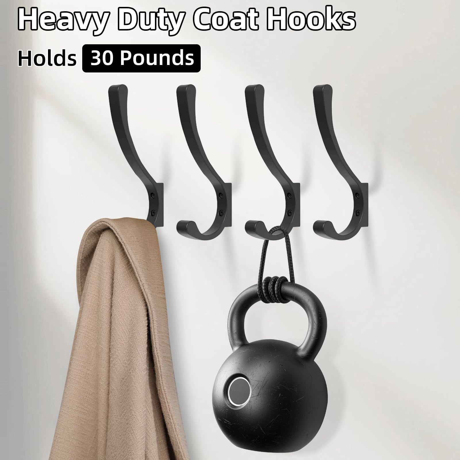 4 Pack Black Coat Hooks Wall Mounted,Metal Door Hook Screw in, Single Wall Hooks for Hanging Clothes Towel Bag Jacket Key Robe - Image 3