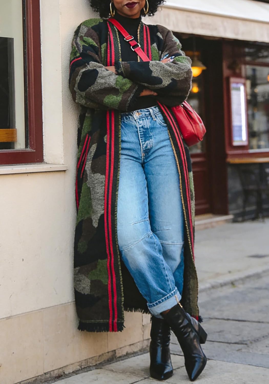 Womens Long Camo Cardigan Winter Open Front Oversized Chunky Camouflage Duster Maxi Sweater Coat Streetwear - Image 4