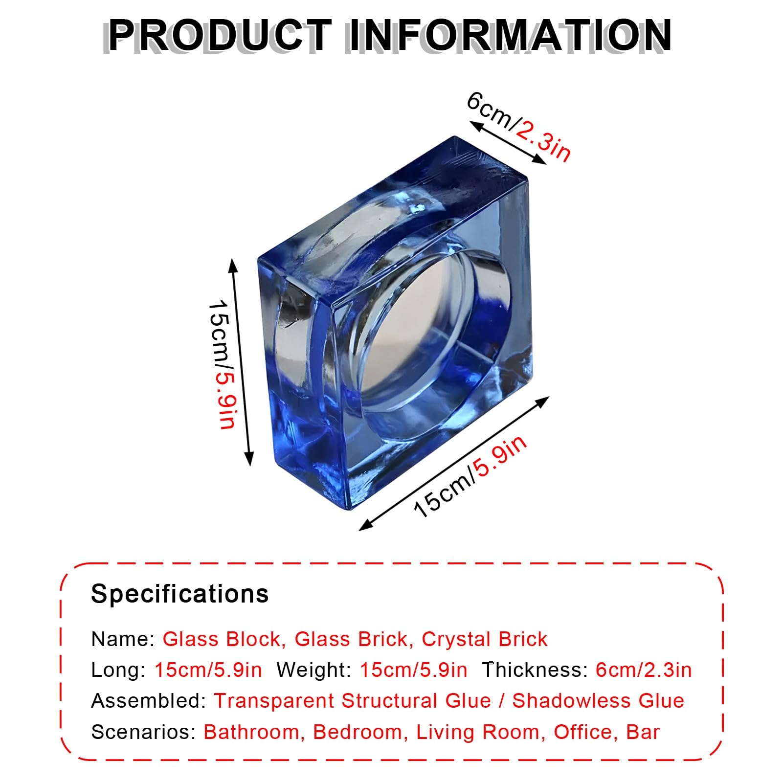 Bloques de vidrio, ladrillos cristal multicolor, 5, 9 x, 2(Blue)