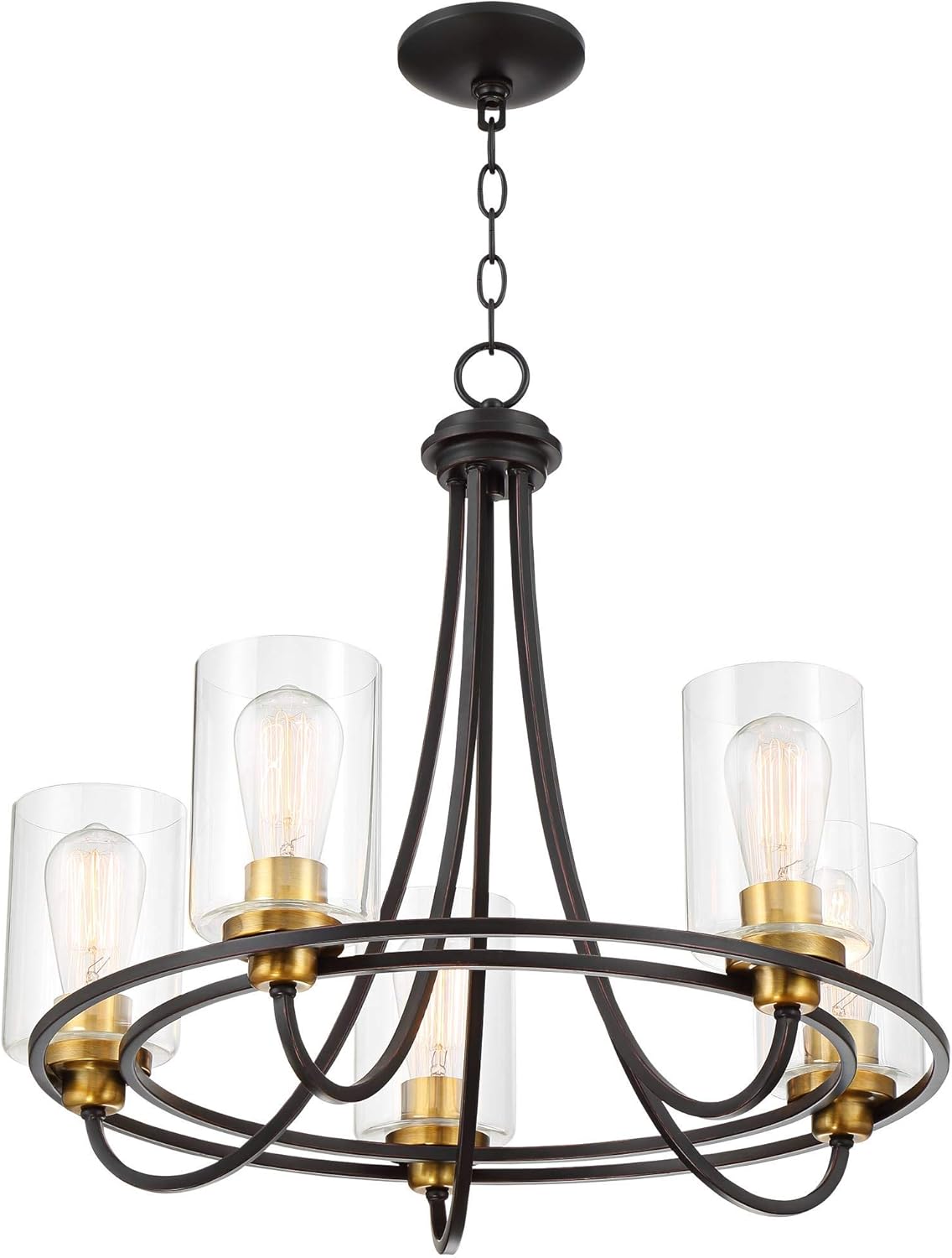 Possini Euro Design Demy Oil Rubbed Bronze Warm Gold Chandelier 23" Wide Modern Industrial Clear Glass 5-Light Fixture for Dining Room House Foyer Kitchen Island Entryway Bedroom Living Room