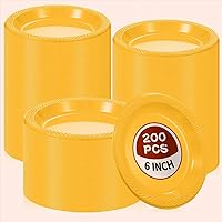 Vista 1 de Mimorou 200 Pcs Plastic Dessert Plates 6 Inch Disposable Round Dinner Cake Plates Bulk for Wedding Birthday Picnic Salad Appetizer Party Orange