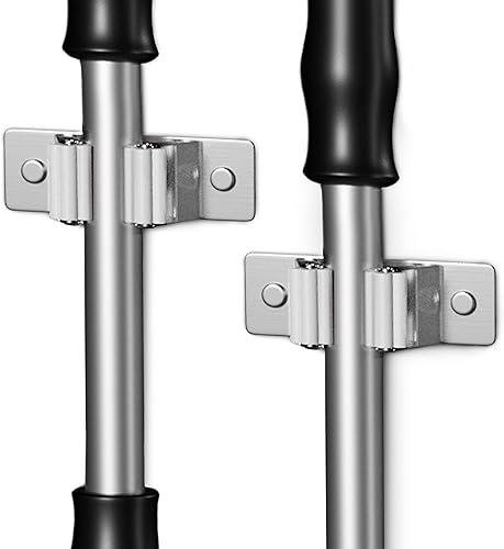 Miniatura 7 de SAYONEYES Soporte de pared para escoba de tornillo y adhesivo, resistente acero inoxidable SUS304, soporte para escoba y trapeador para lavandería,